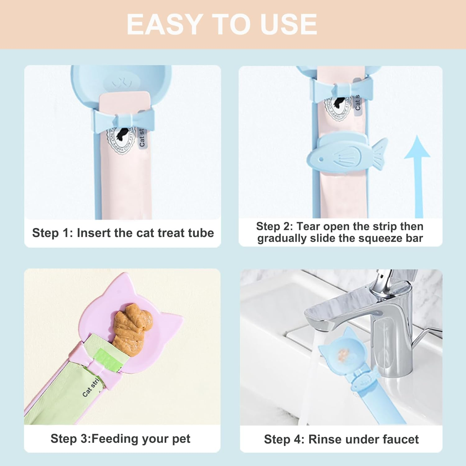 2PCS Cat Treat Spoon Squeeze,Cat Strip Feeder Spoon,Multi-Function Dispenser Tool,Easy Feeding Spoon for Licky Treats,Pet Food Spoon for Wet Food(2 Color) - 2 Pcs Spoons image number 3