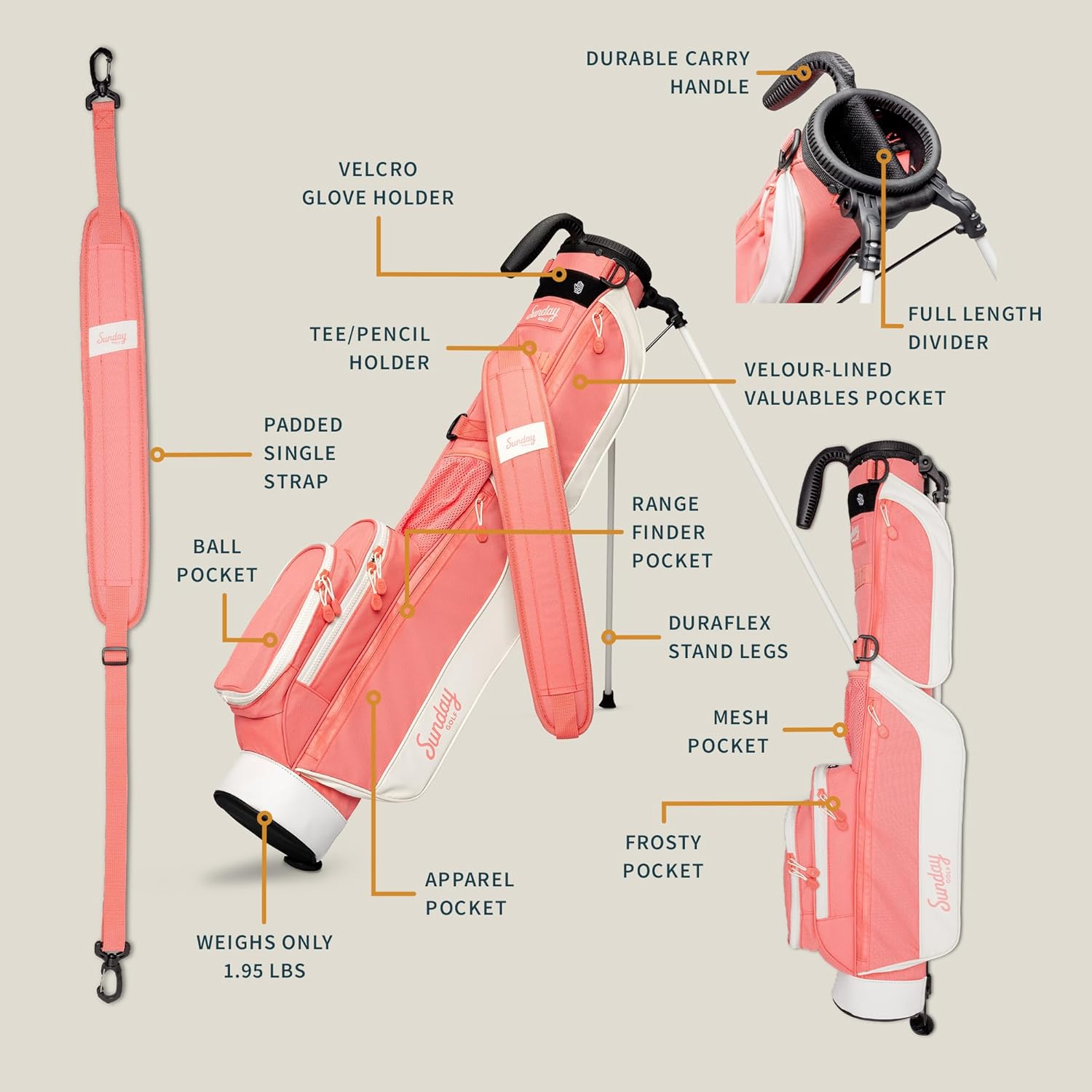 Sunday Golf Loma Bag - Lightweight Sunday Golf Bag with Strap and Stand &ndash; Easy to Carry Pitch N Putt Golf Bag &ndash; Golf Stand Bag for the Driving Range, Par 3 and Executive Courses, 31 Inches Tall - Blue image number 2