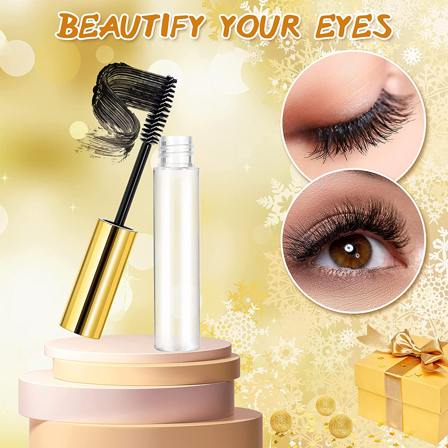 40 Pieces 10 Ml Empty Mascara Tubes Eyelash Wand Refillable Clear Bottles Eyelash Cream Container Bottle with 4 Pieces Transparent Funnels Transferring Castor Oil for DIY Cosmetics (Golden) - Black image number 7