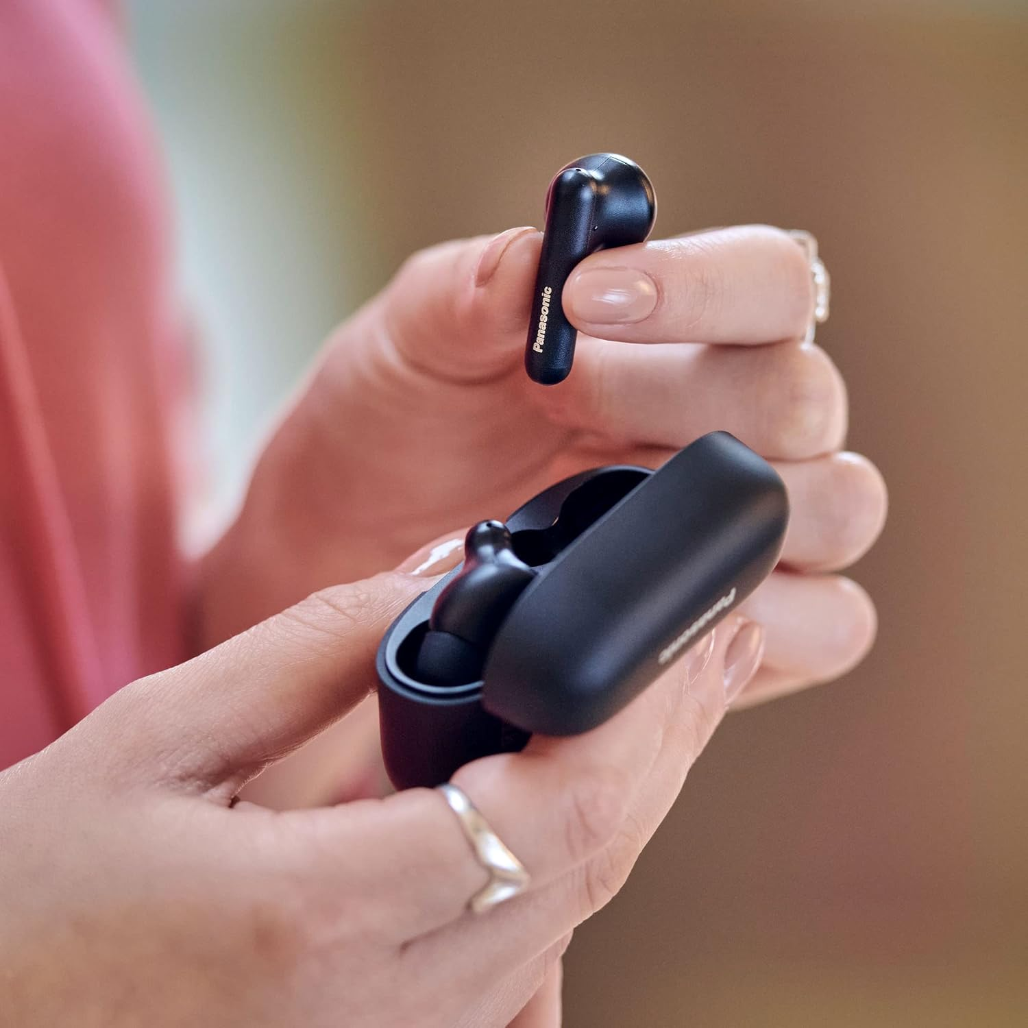 Panasonic B110 True Wireless Bluetooth Earbuds with Built-In Mic, Compact Design and Charging Case (RZ-B110WDE-K)