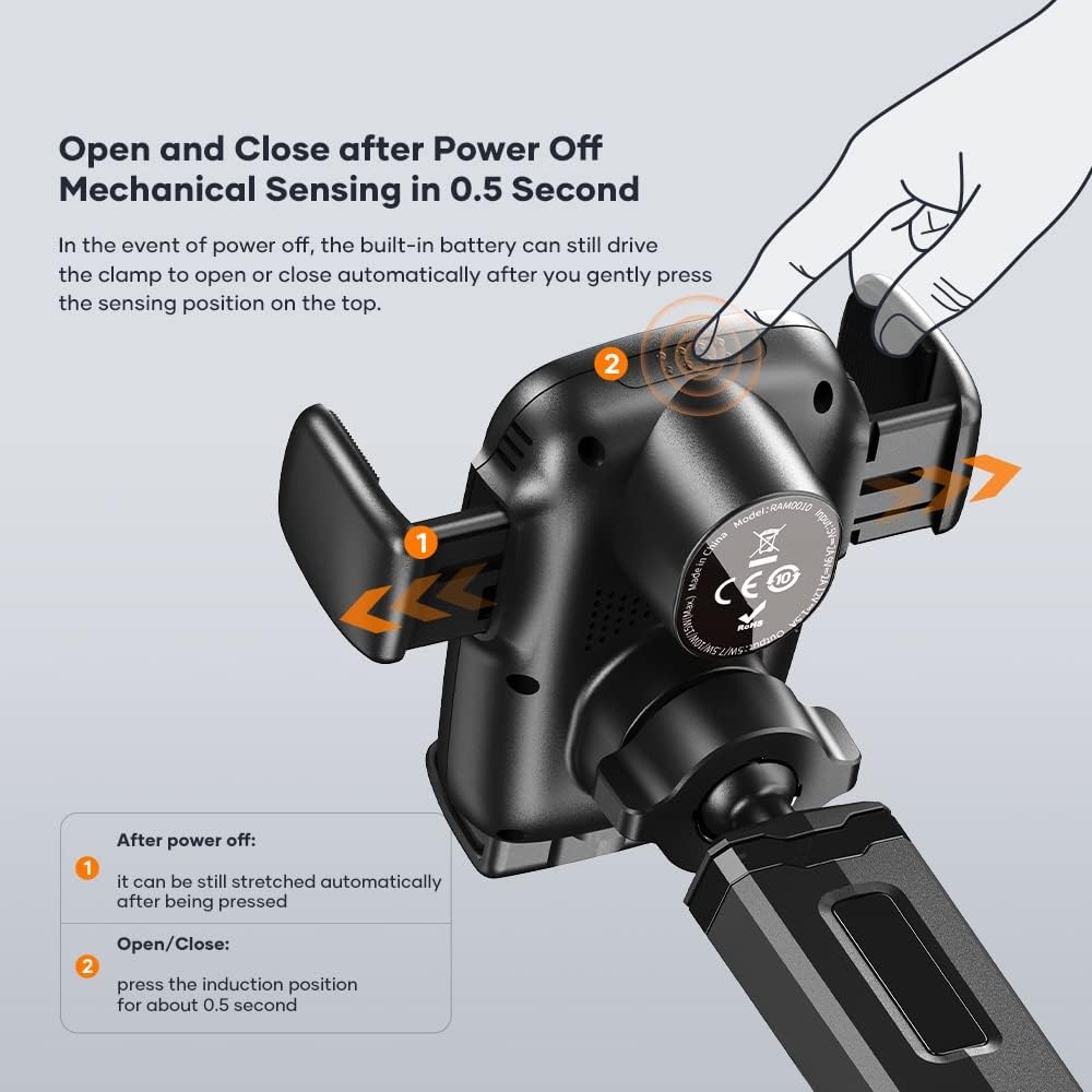 Rock Fast Wireless Car Charger 15W Electric Intelligent Car Mount 360 Degree Adjustable image number 2