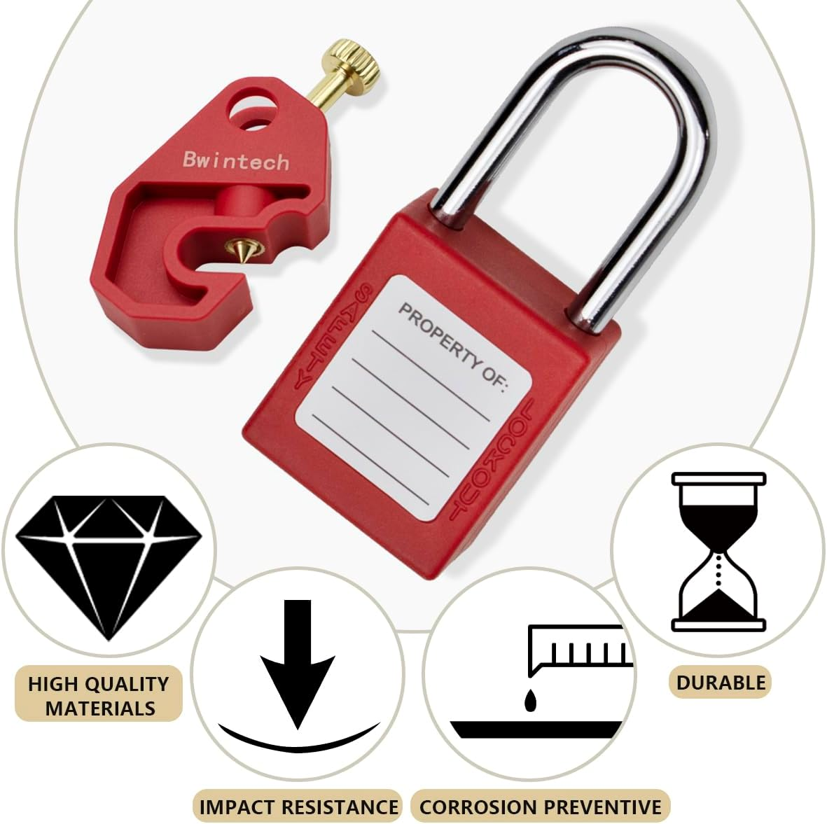 Bwintech 5 Piece 38MM Different Red Safety Padlock Set with Key with Circuit Breaker Safety Lock Padlock Loto Tag Safety Padlock Meets the Requirements of the Industrial Electrical Lockout Tagout Kit image number 3