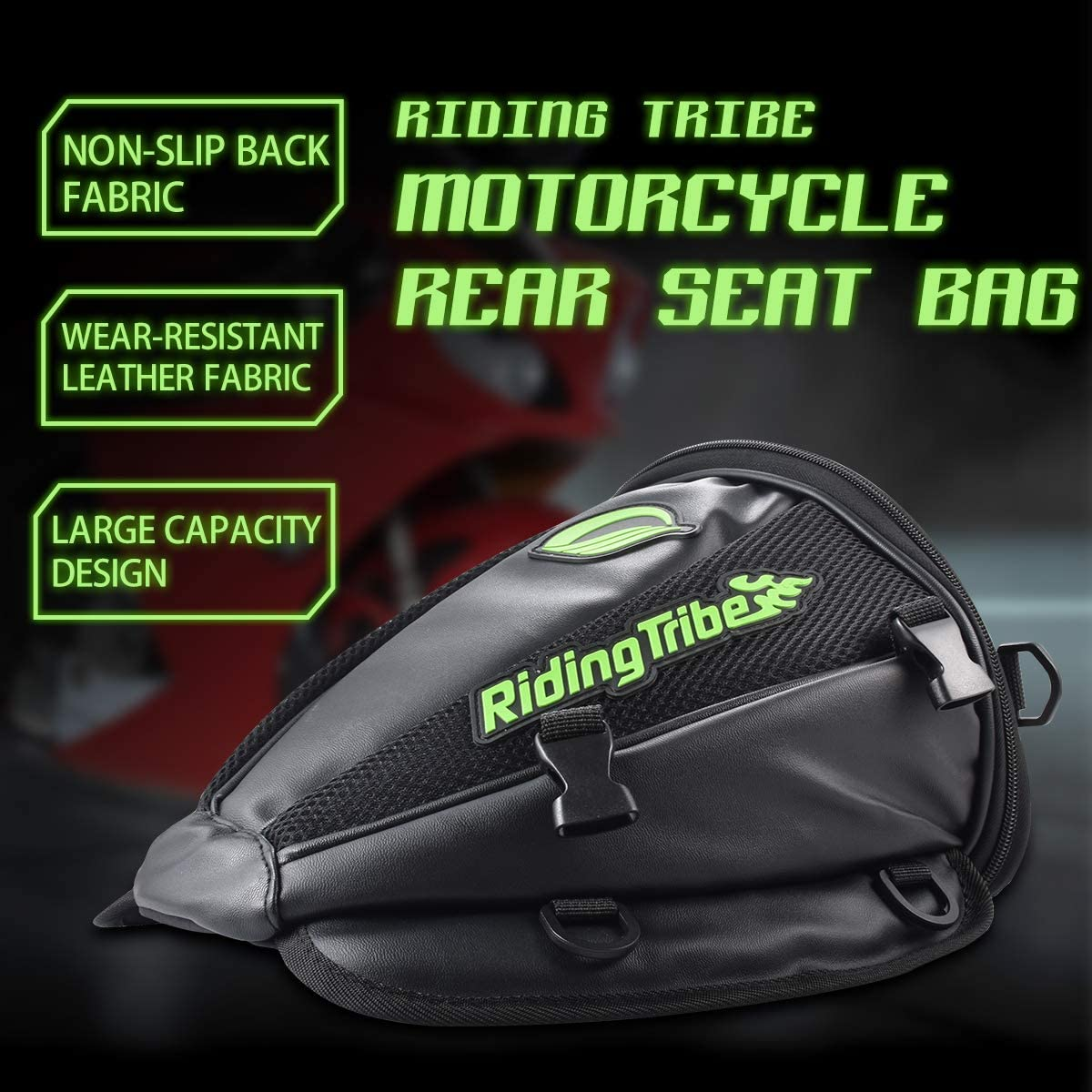 Katur Motorcycle Backseat Tank Bag Multifunctional Waterproof PU Leather Storage Saddle Bag Motorbike Rear Seat Super Light Tail Accessories Bags -Black image number 5