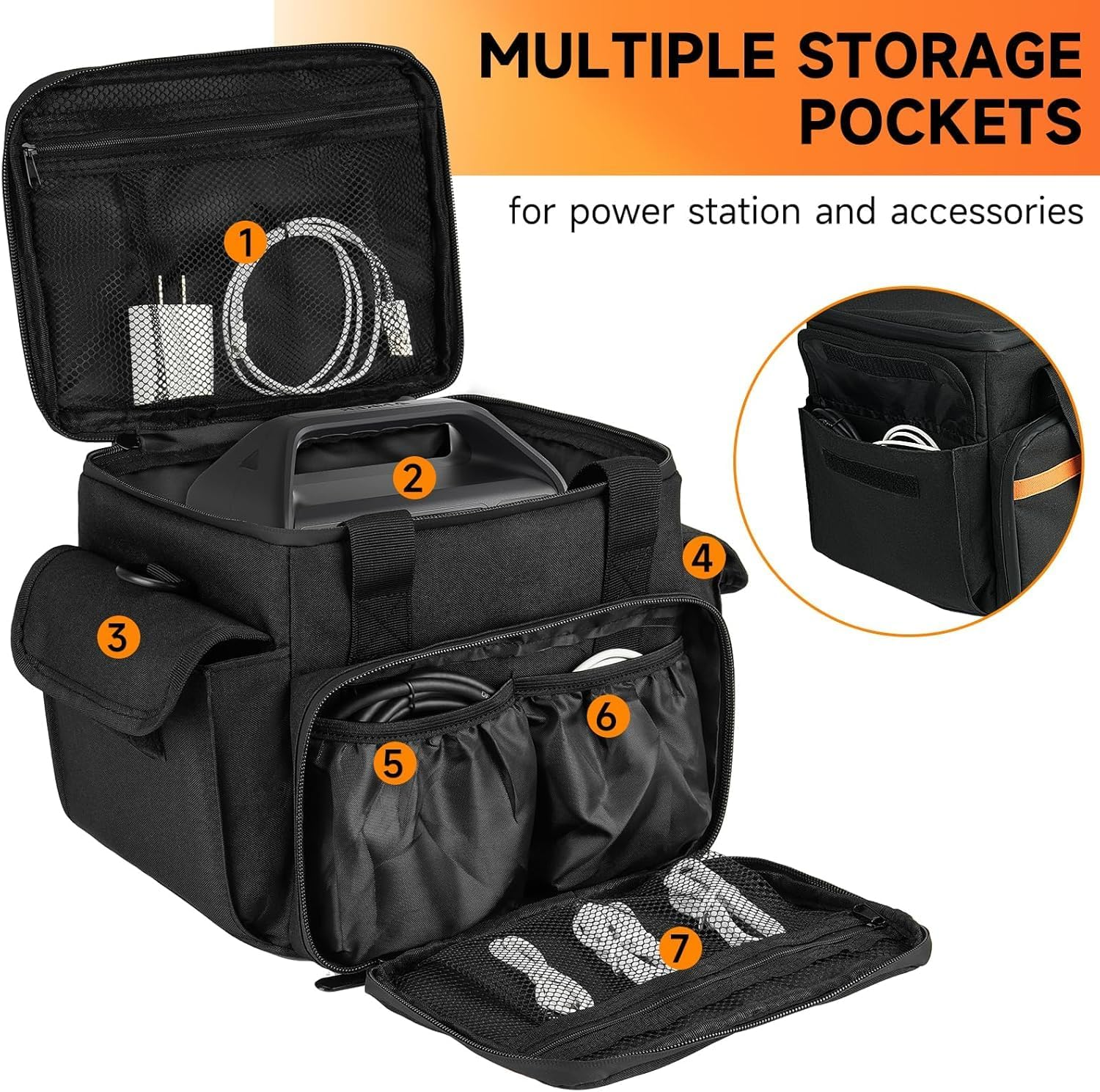 Carrying Case Compatible with Jackery Explorer 240/300/160/GOLABS R300/Anker 521 Portable Power Station,Waterproof Travel Storage Bag with Multiple Pockets for Charging Cable and Accessories(Bag Only)