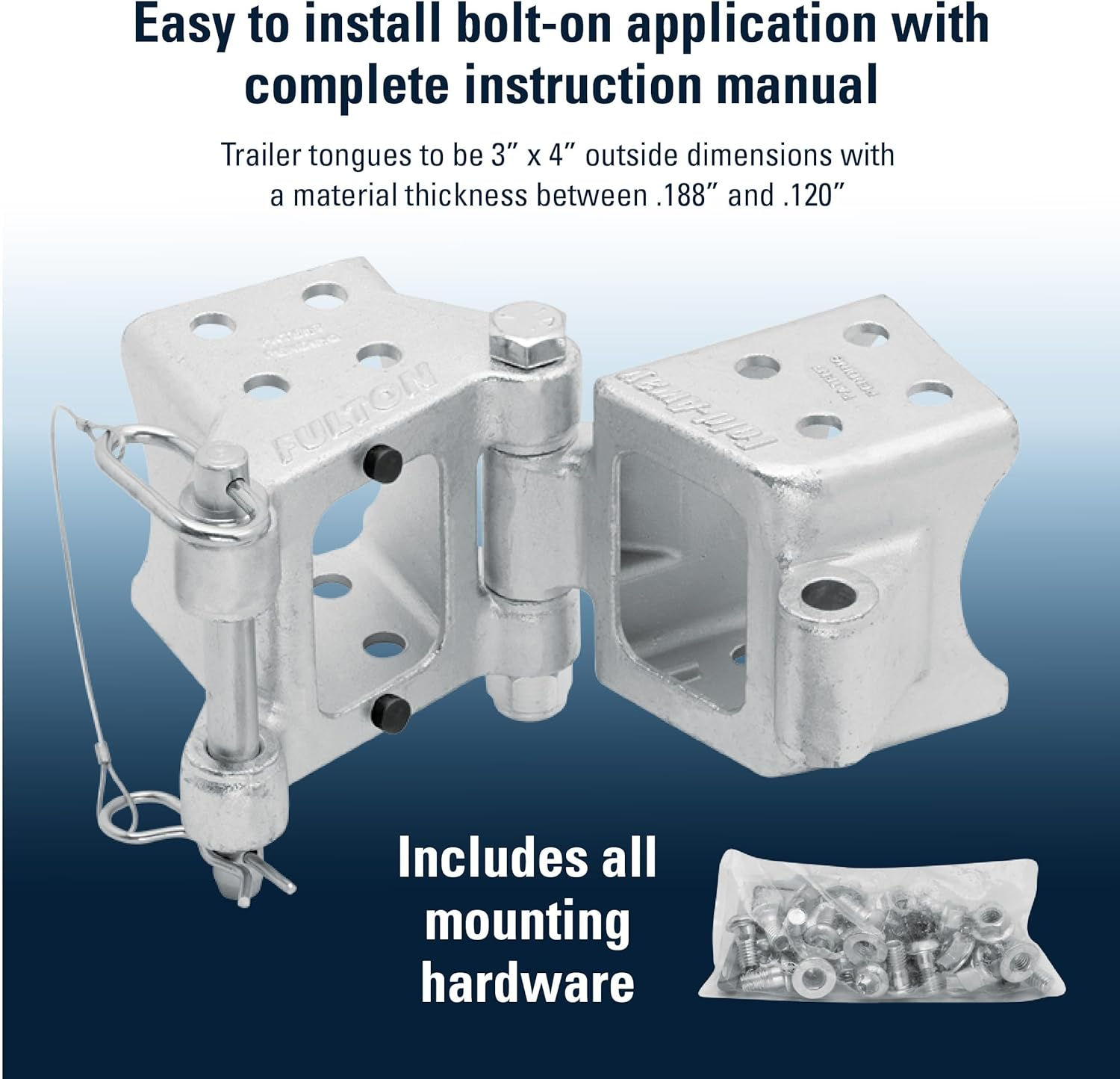 Fulton HDPB340101 Fold-Away Bolt-On Hinge Kit for 3" X 4" Trailer Beam - up to 7,500 Lb. GTW image number 2