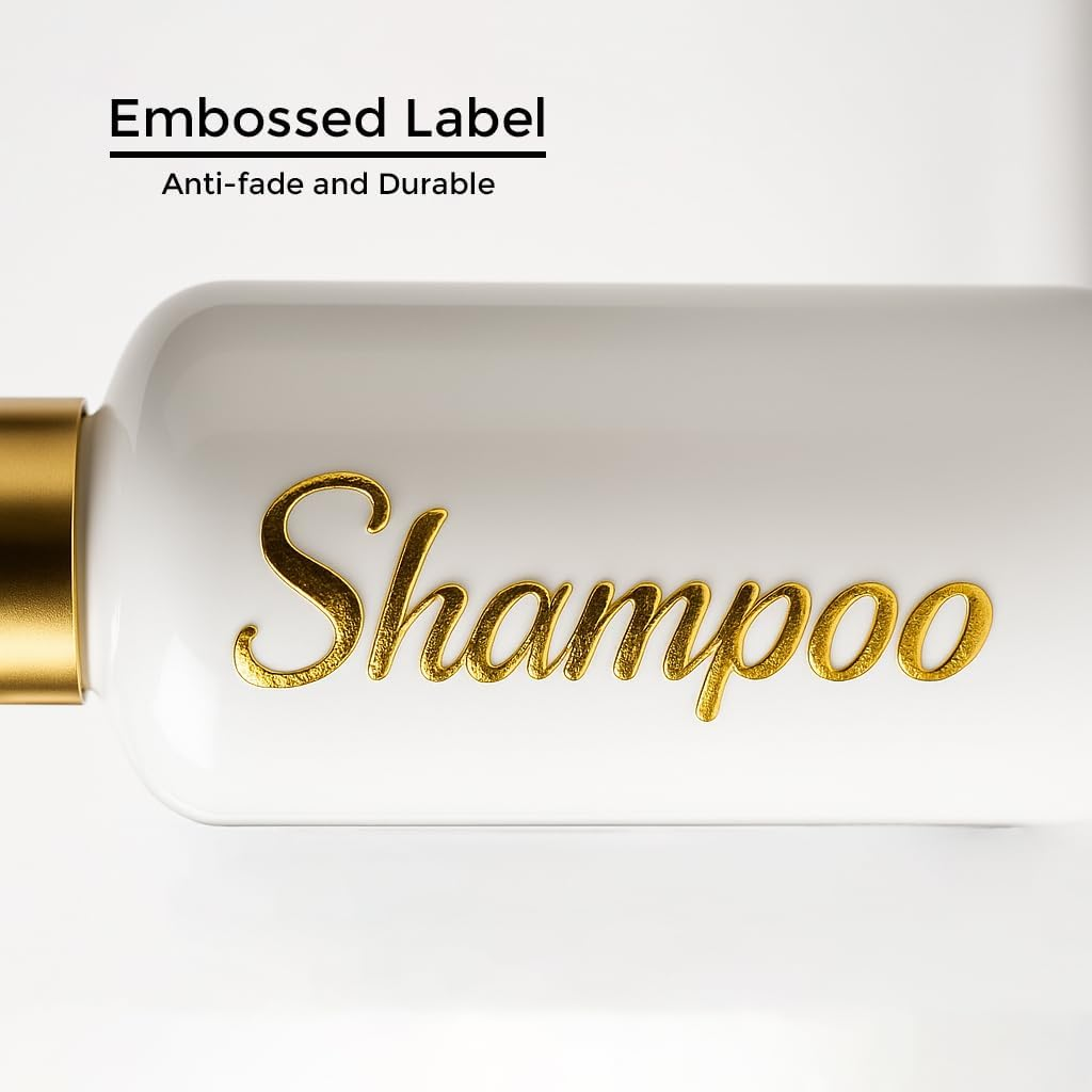 Umadeus Shampoo and Conditioner Dispenser - Essentials Toiletry Bottles - Shower Refillable Shampoo and Body Wash Soap Pump Bottle &ndash; 3X 27Oz Containers - White All Gold 1 Square image number 2