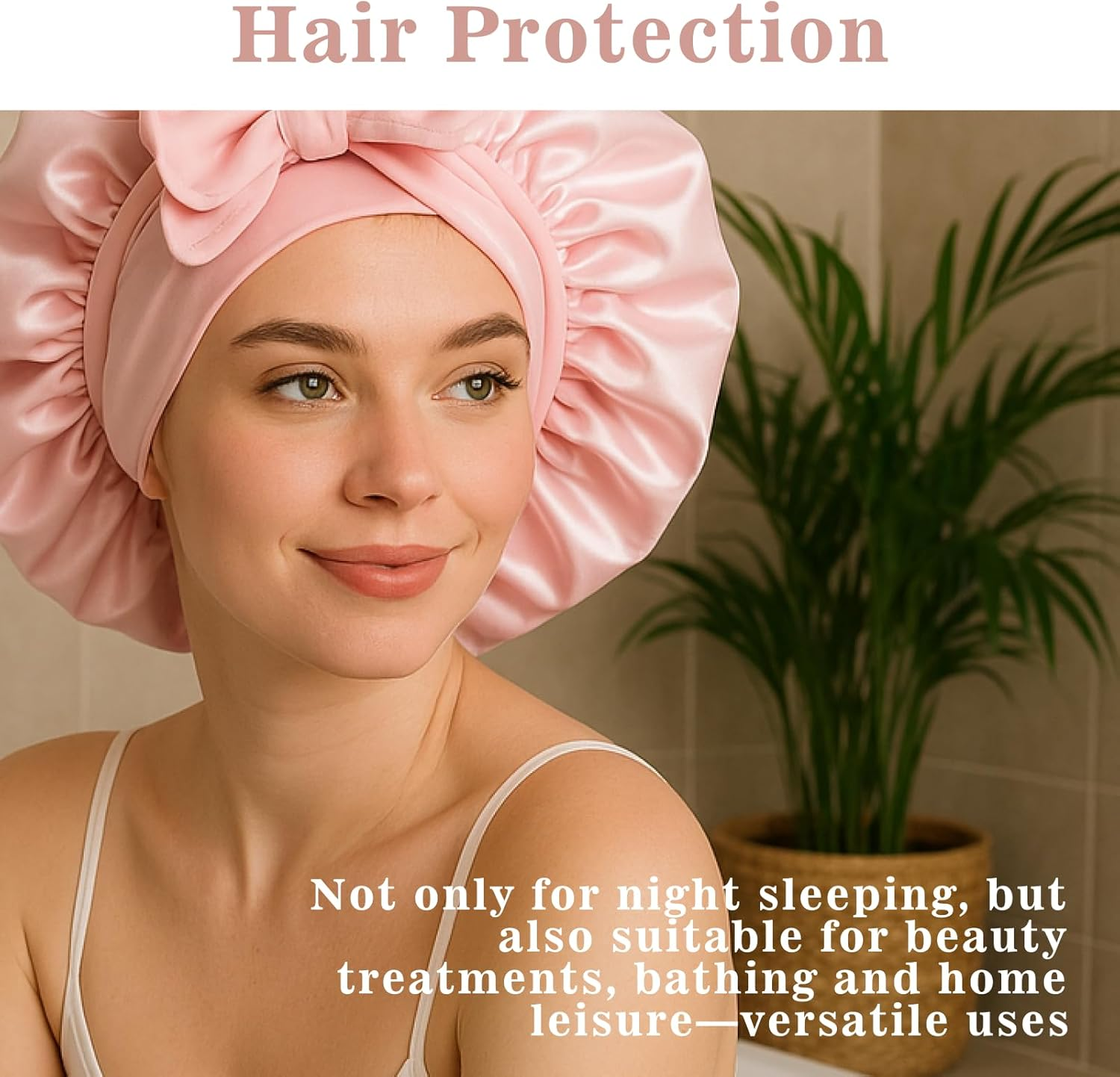 Silk Bonnet for Sleeping, Adjustable Satin Hair Bonnet Sleeping Cap for Curly Hair, Premium Mulberry Silk with Long Tie Band for Protection and Style, Skin Pink