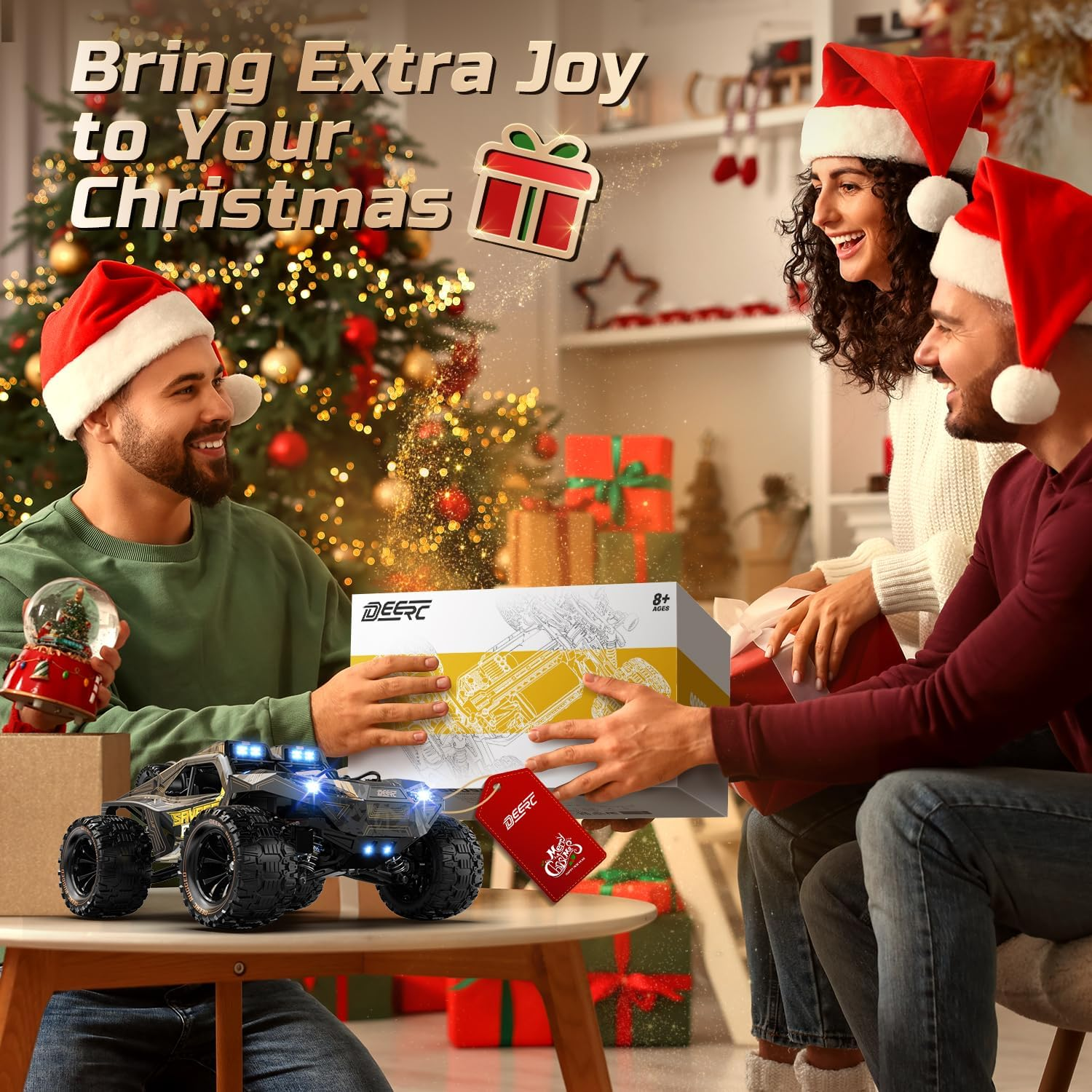 DEERC 1:14 All Terrain Fast RC Car, 40KPH High Speed RC Truck with LED Headlight for Boys, Offroad 2.4Ghz 4X4 Remote Control Car, Monster Truck Toy, 2 Batteries image number 2