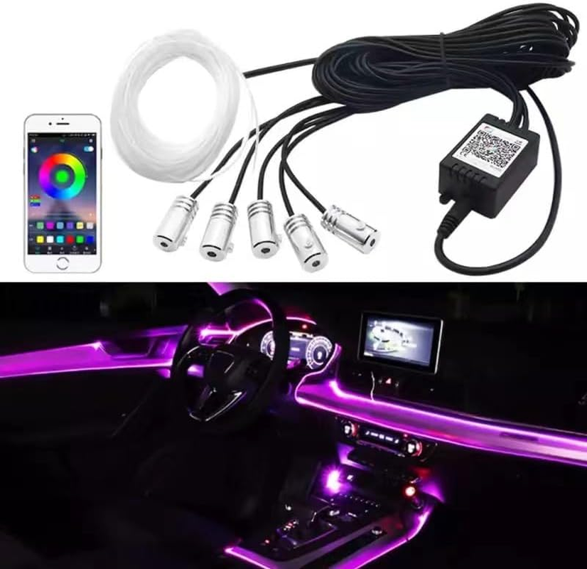 Tootoo RGB LED Car Interior Fiber Optic Neon Wire Strip USB Atmosphere Light App/Music image number 4