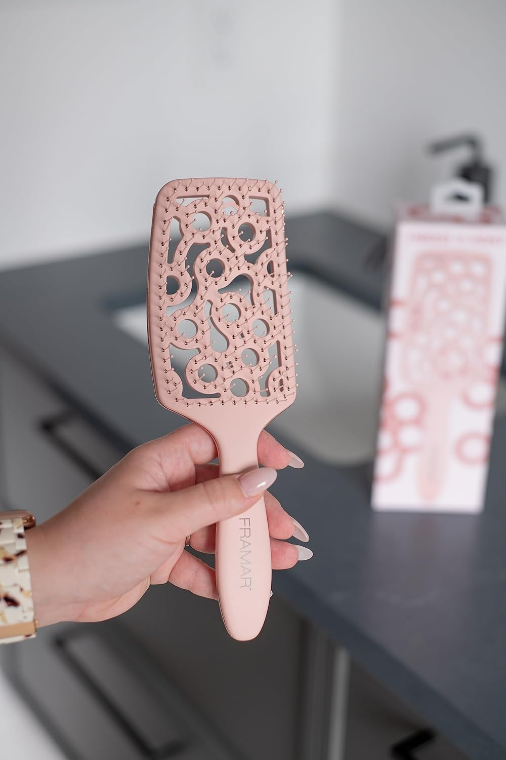 FRAMAR Professional Vented Hair Brush Paddle Curved Hair Brush for Blow Drying, Wet Paddle Brush for Women Blow Drying image number 2