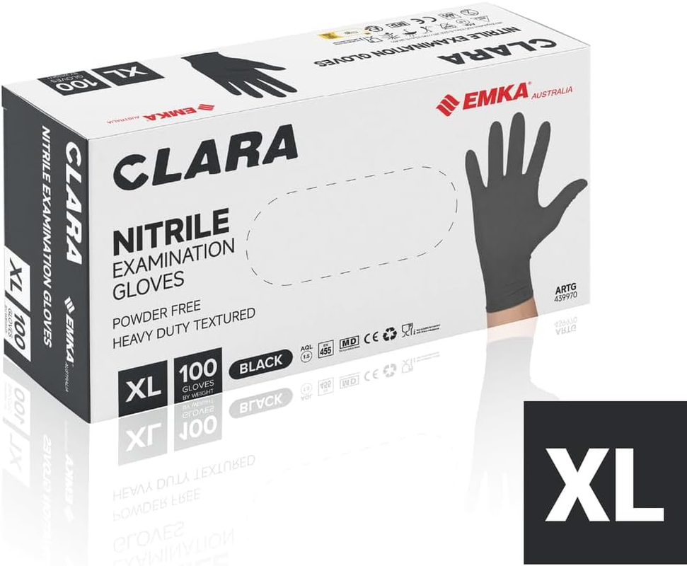 Clara Black Nitrile Powder Free Disposable Gloves Heavy Duty Textured 5.5G 100 Pieces image number 3
