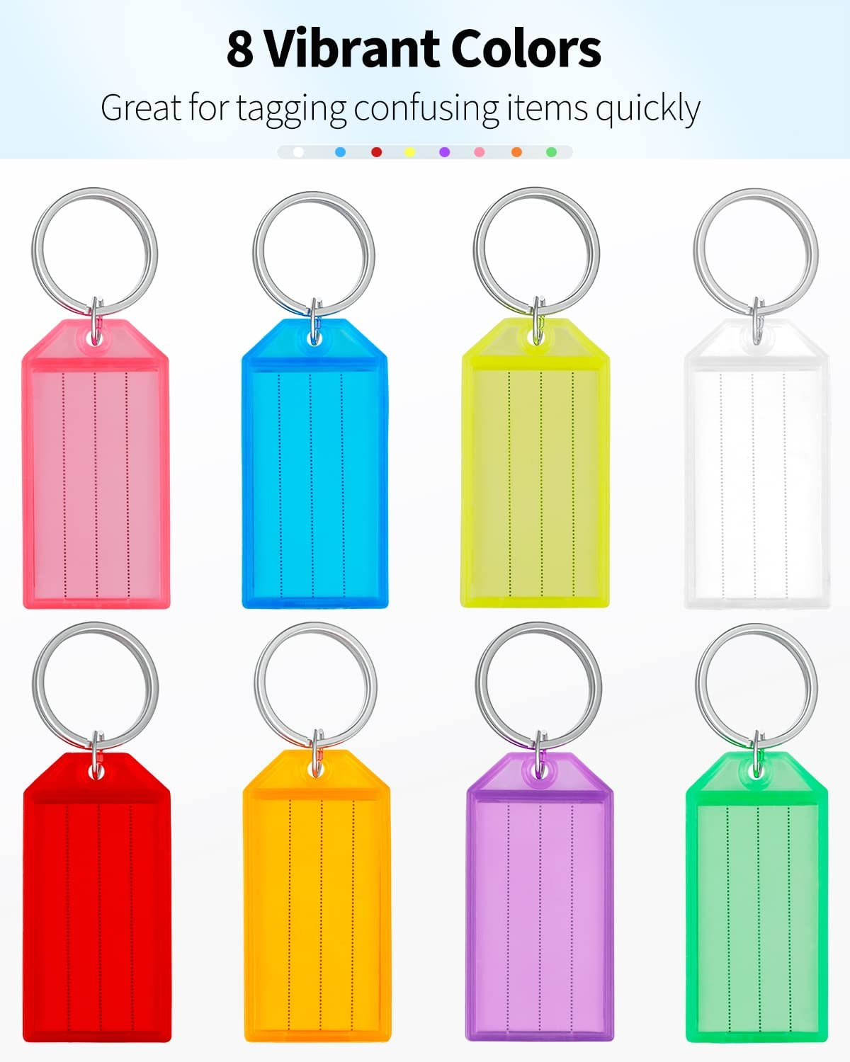 Uniclife 20 Pack Tough Plastic Key Tags with Split Ring Label Window, Assorted Colors