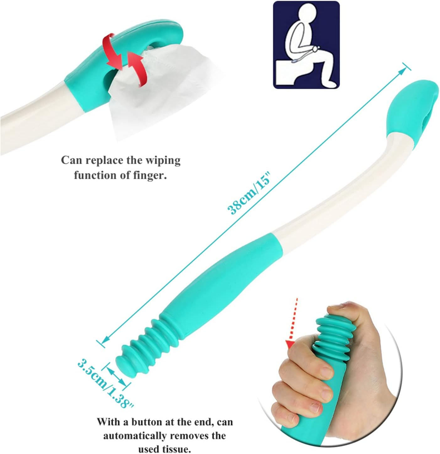 Toilet Aid Wiper, Self Assist Bathroom Bottom Butt Wipe Helper Wand, Long Reach Comfort Wipe Tool Paper Tissue for Pregnant after Surgery, Seniors, Arm Handicap, Bariatric image number 3