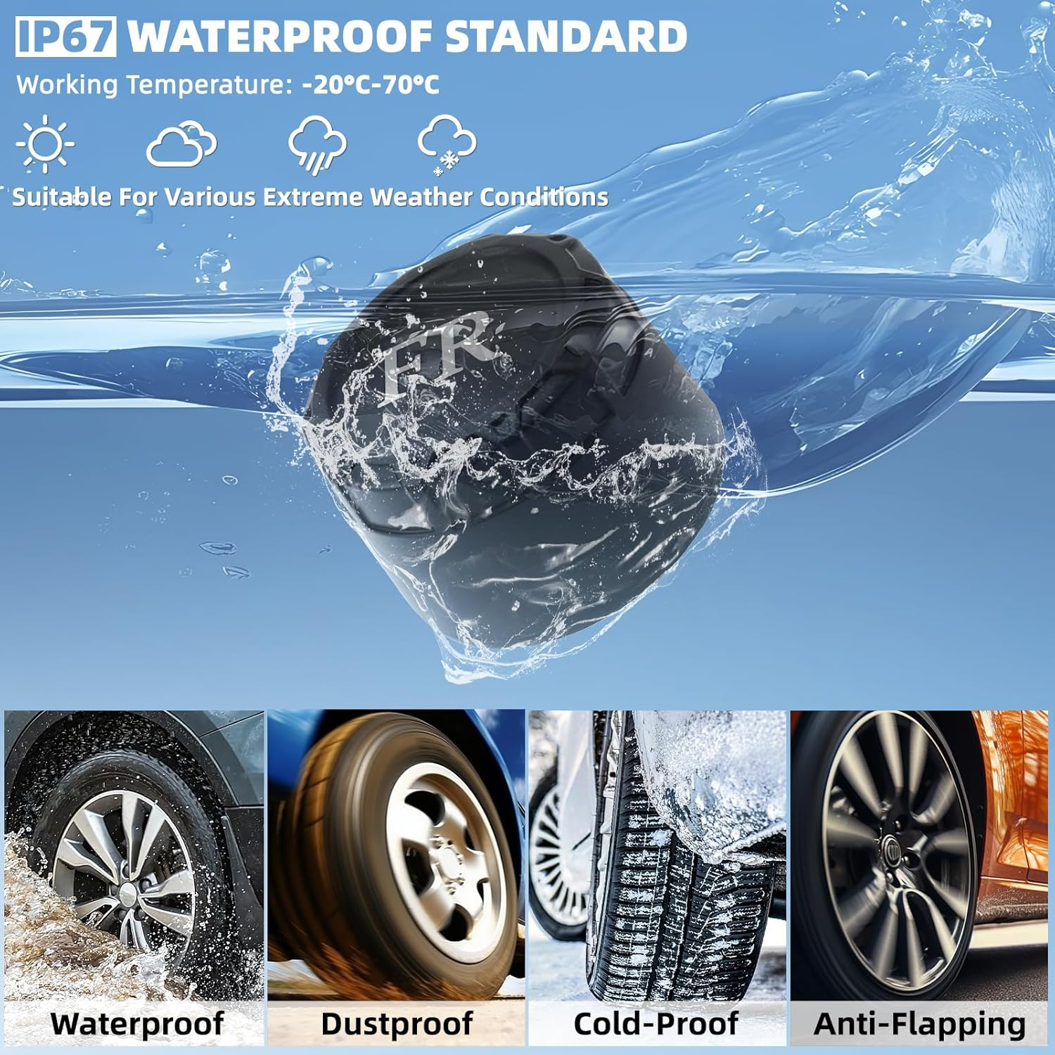 8-In-1 Advanced Tyre Pressure Monitoring System W/4 TPMS Sensors, Real-Time Multifunctional Monitor System W/Slope Meter,Altitude,Speedometer,Car/Tiretemperature,Date,Time HUD Display for Vehicle