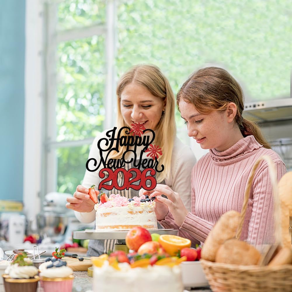 Happy New Year Cake Topper，Welcome 2024 Cake Topper，New Years Eve Party Supplies 2024,New Year Christmas Holiday Party Decorations,Winter Holiday Cake Picks-New Year Party Supplies(Black)