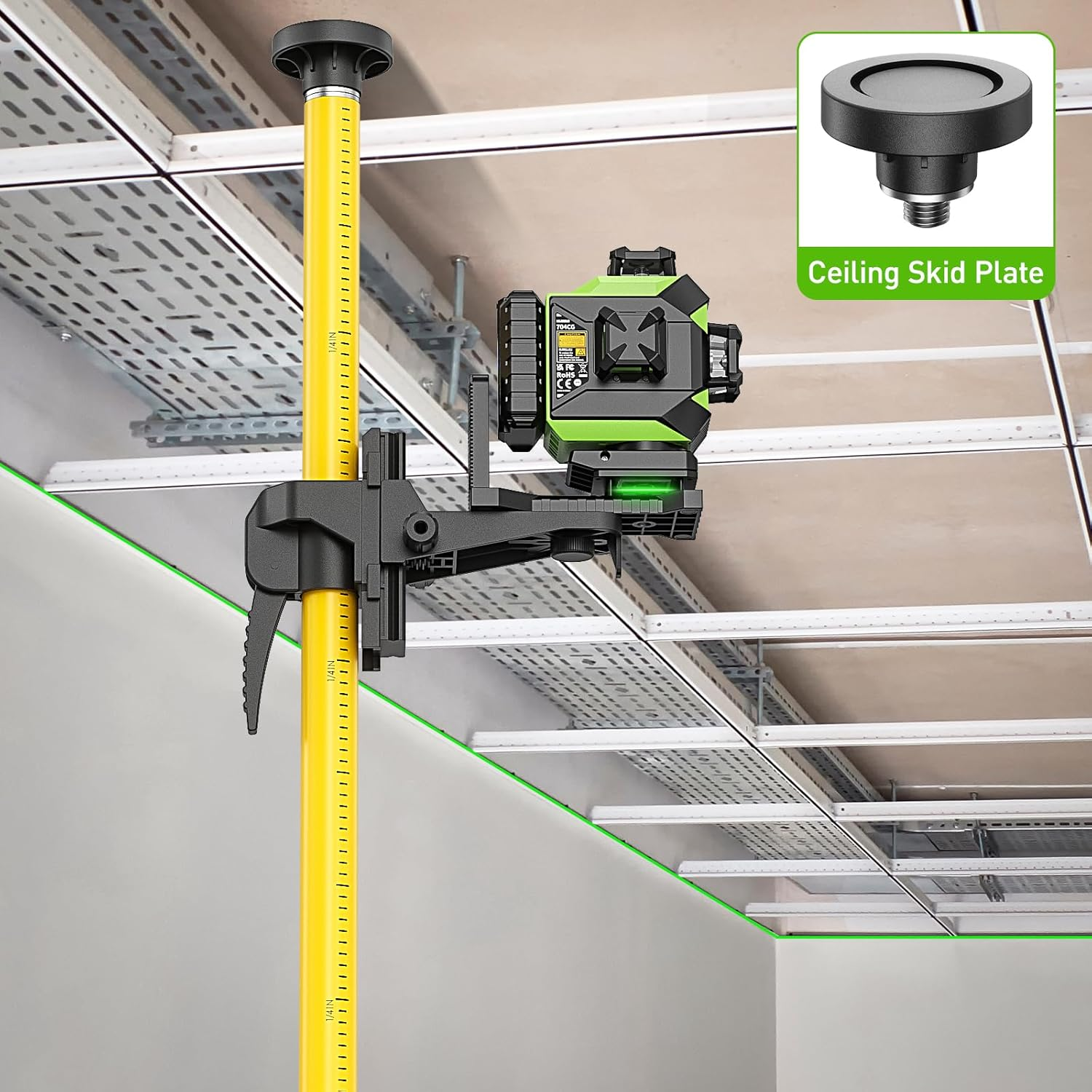 Huepar 3.7M /12 Ft. Professional Laser Level Pole with Tripod and 1/4"-20 Inch Laser Mount for Rotary and Line Lasers, Adjustable Telescoping Laser Pole with 5/8"-11 Threaded Adapter-Lp36A image number 4