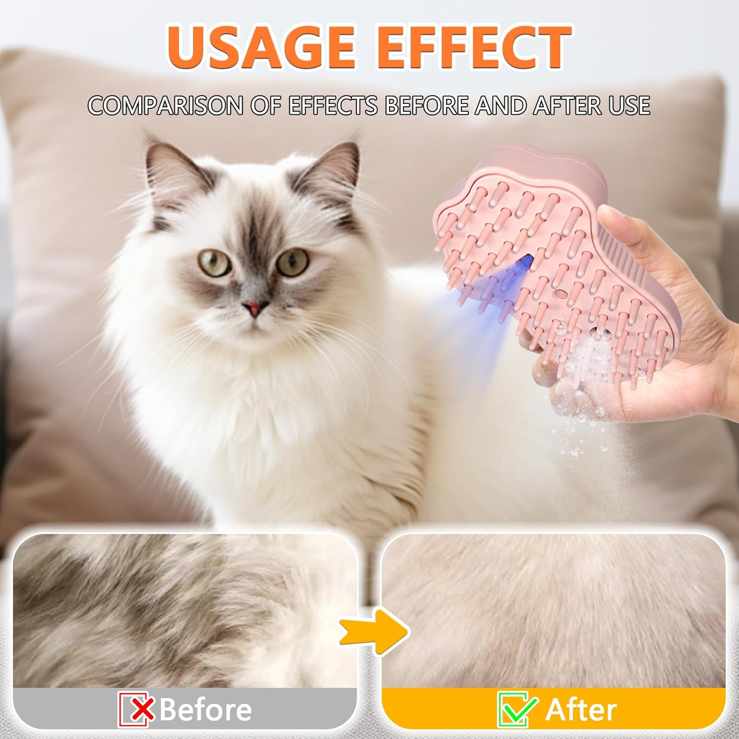 Oiuyamn 4-In-1 Cat Hair Removal Steam Brush, Silicone Cat Steam Brush with UV Light Steam Cat Brush for Massage/Grooming Pet Hair