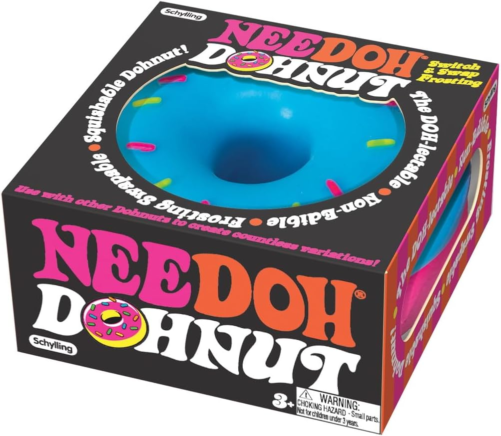Needoh Dohnut - Squishy Stress Relief Fidget Toy with Neon Colours & Customisable Frosting Styles, Ideal for Focus, Anxiety Relief, Party Favors & Fun (Assorted Designs, Pack of 1) image number 1