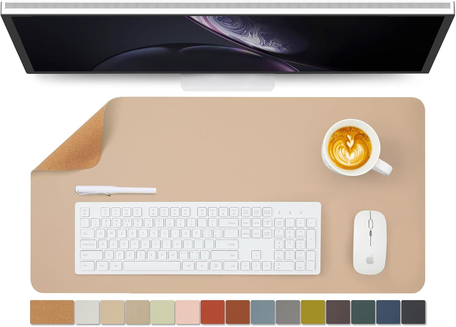 Cork Desk Mat - Dual-Sided Desk Pad for Office and Home - Desk Organization and Accessories - Ideal for Large Mouse Pad and Desk Mats on Top of Desks(Brown,36"X 17")