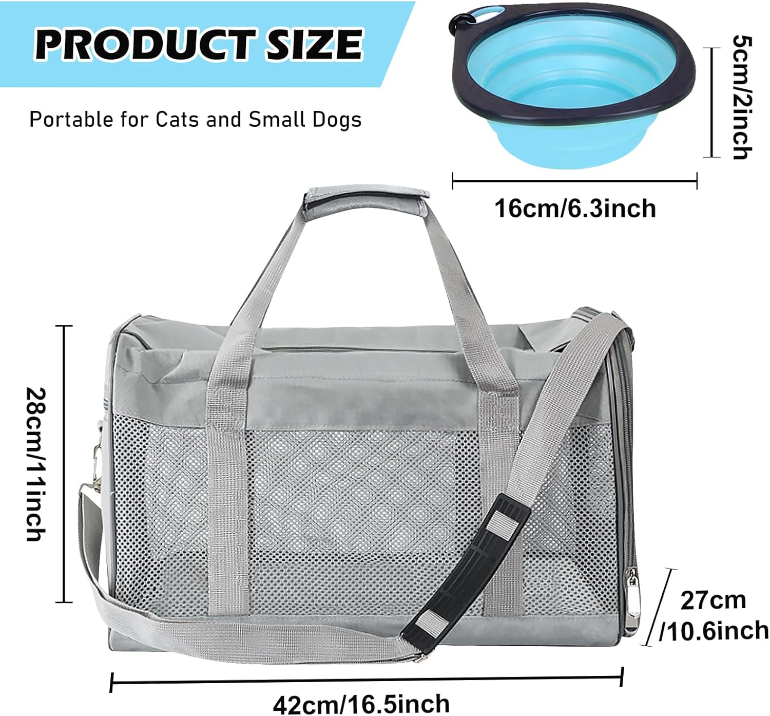 Vegena Transport Box Cat Dog Transport Box Dog Box Foldable Dog Transport Box Cat Transport Boxes Dog Bag Cat Transport Bag Includes Dog Bowl 42 X 27 X 28 Cm (Grey) image number 1
