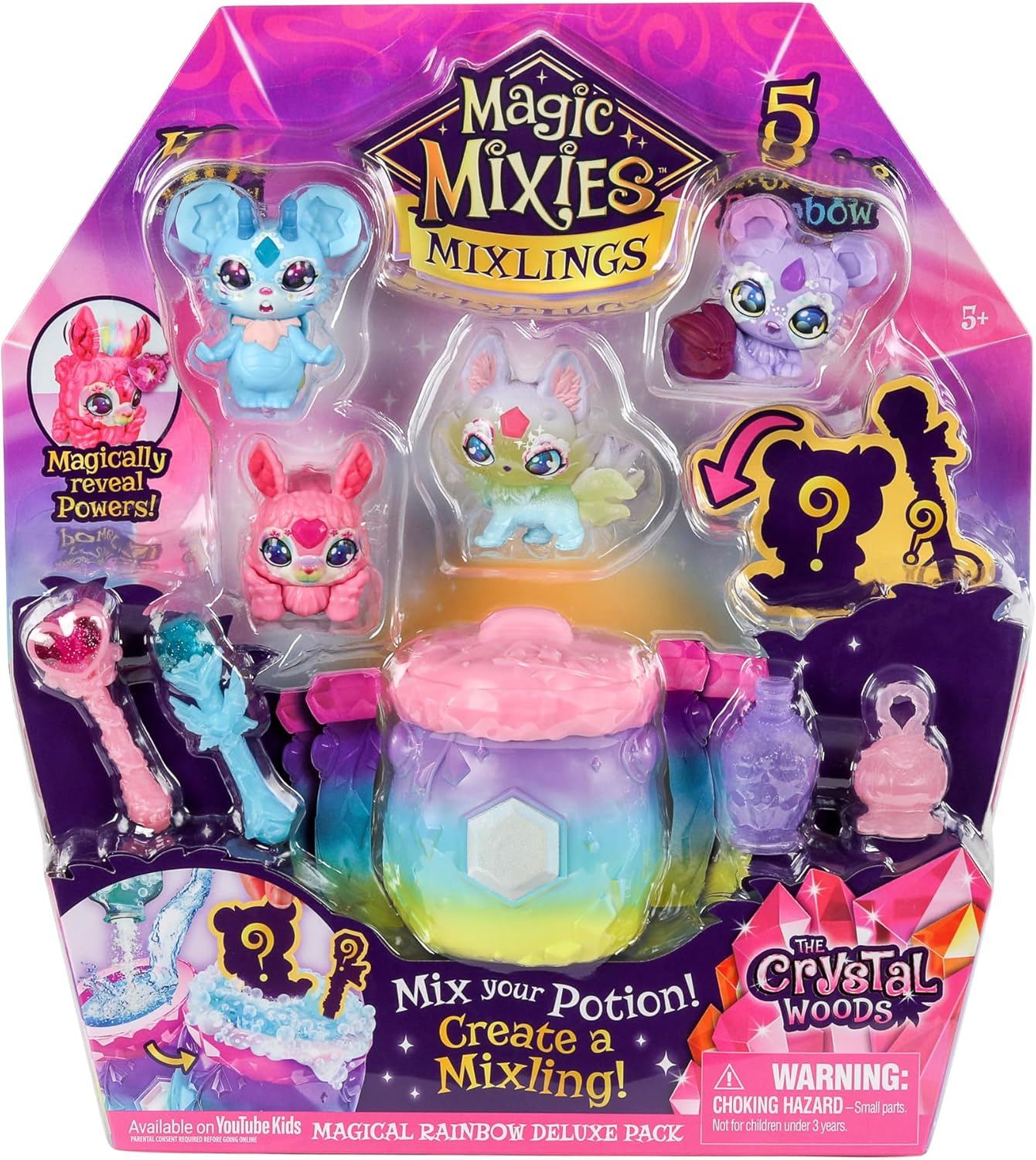 Magic Mixies Mixlings Magical Rainbow Deluxe Pack Contains 5 Exclusive Mixlings with a Unique Rainbow Magical Power Including 1 Mystery Mixling to Reveal from Its Cauldron