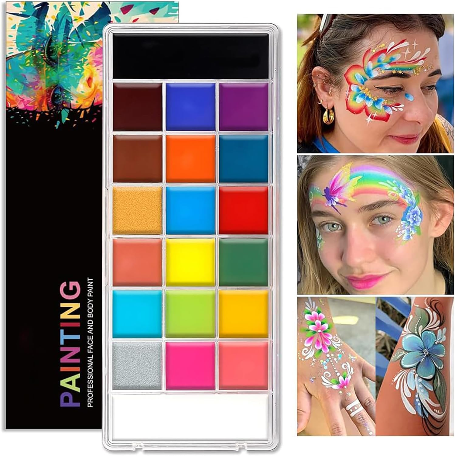 Face & Body Paint Oil Palette - 20 Colors Professional Non-Toxic & Easy Wash off - Vibrant Safe Makeup for Halloween,Cosplay,Fx,Theater,Parties - Perfect for Adults & SFX Artists image number 4