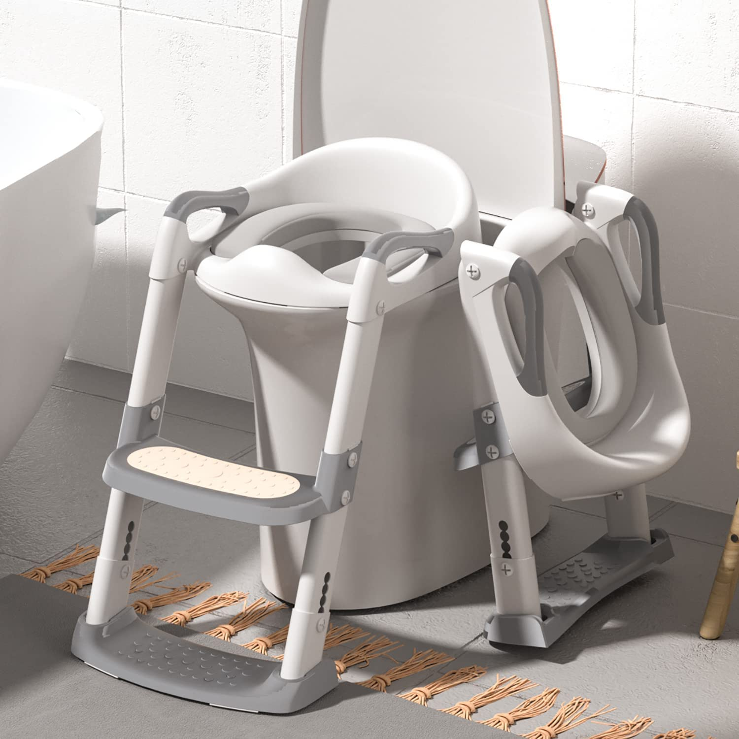 FAYDUDU Potty Training Seat with Step Stool Ladder,Toddler Potty Training Toilet for Kids Boys Girls-Comfortable Safe Potty Seat with Anti-Slip Pads (Grey) image number 4