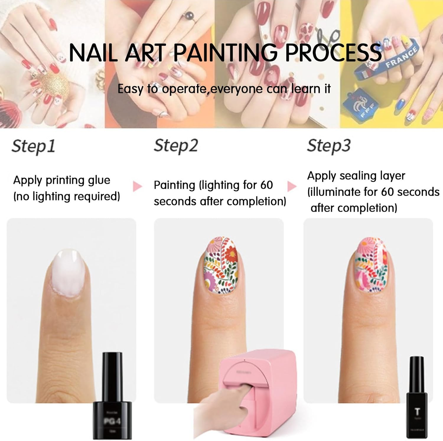 Mini Portable Nail Painting Machine,Digital Mobile Nail Art Printer,Smart Phone Control Wireless Wifi Signal,Smart 3D Nail Art Printer,Rosegold - Pink image number 6