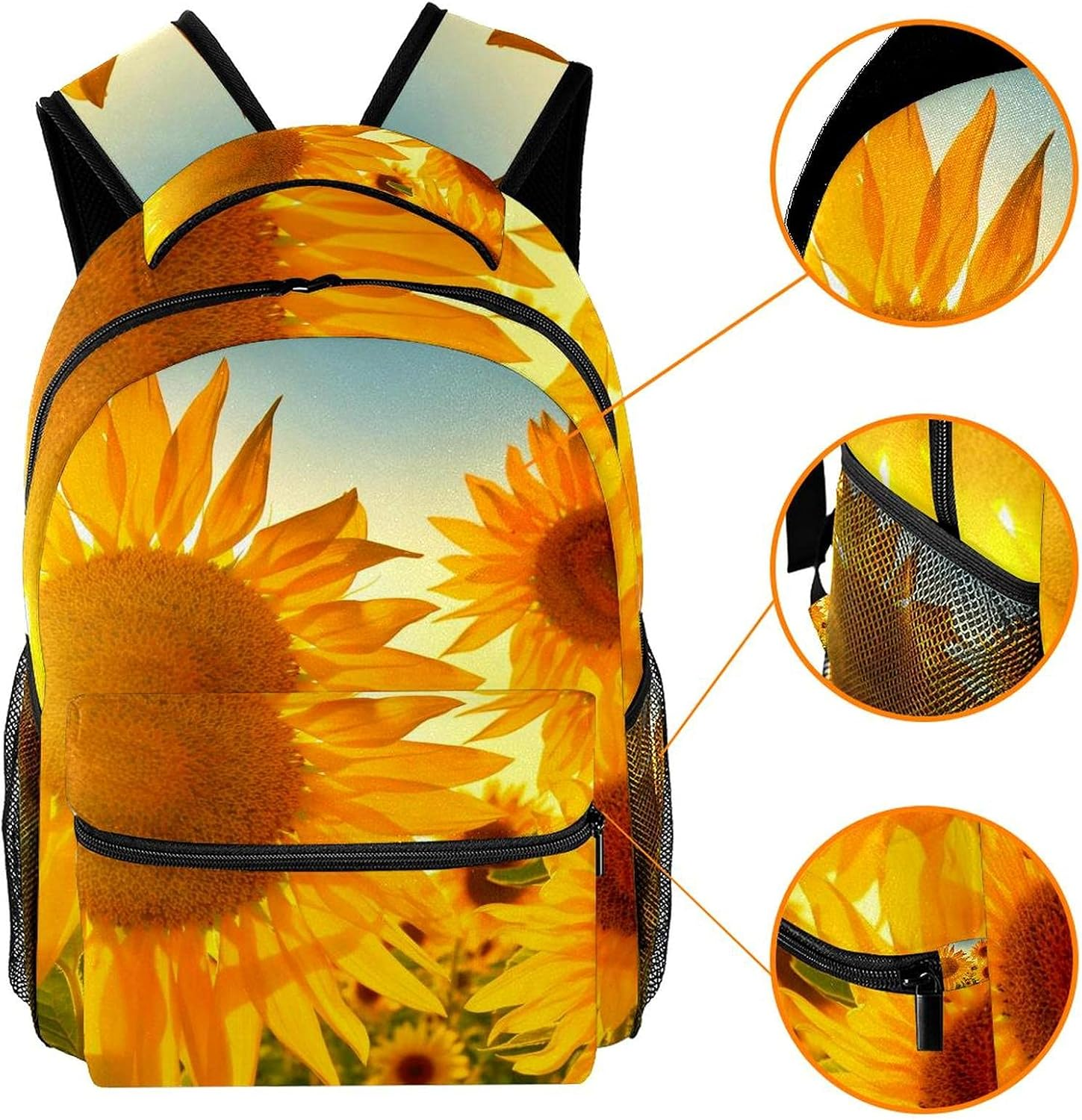 Sunflower Spring Summer Flower Blossom Nature Backpack Students Shoulder Bags Travel Bag College School Tote Backpacks
