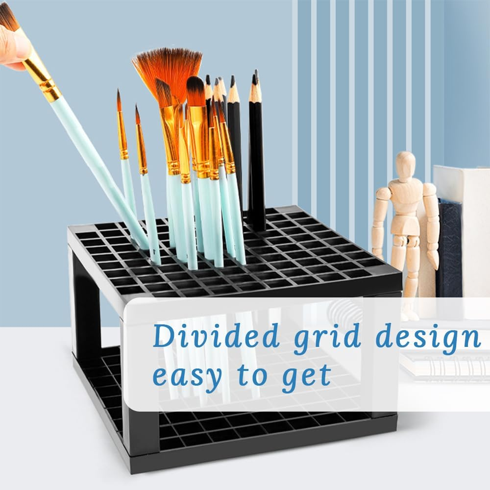 4-Pack 96-Hole Pencil and Brush Holder, Removable Plastic Pen Holder, Desktop Storage, Brush Drain, Can Store Pencils, Pens, Paintbrushes, Office Supplies, Art Supplies, Makeup Brushes (Black) image number 1