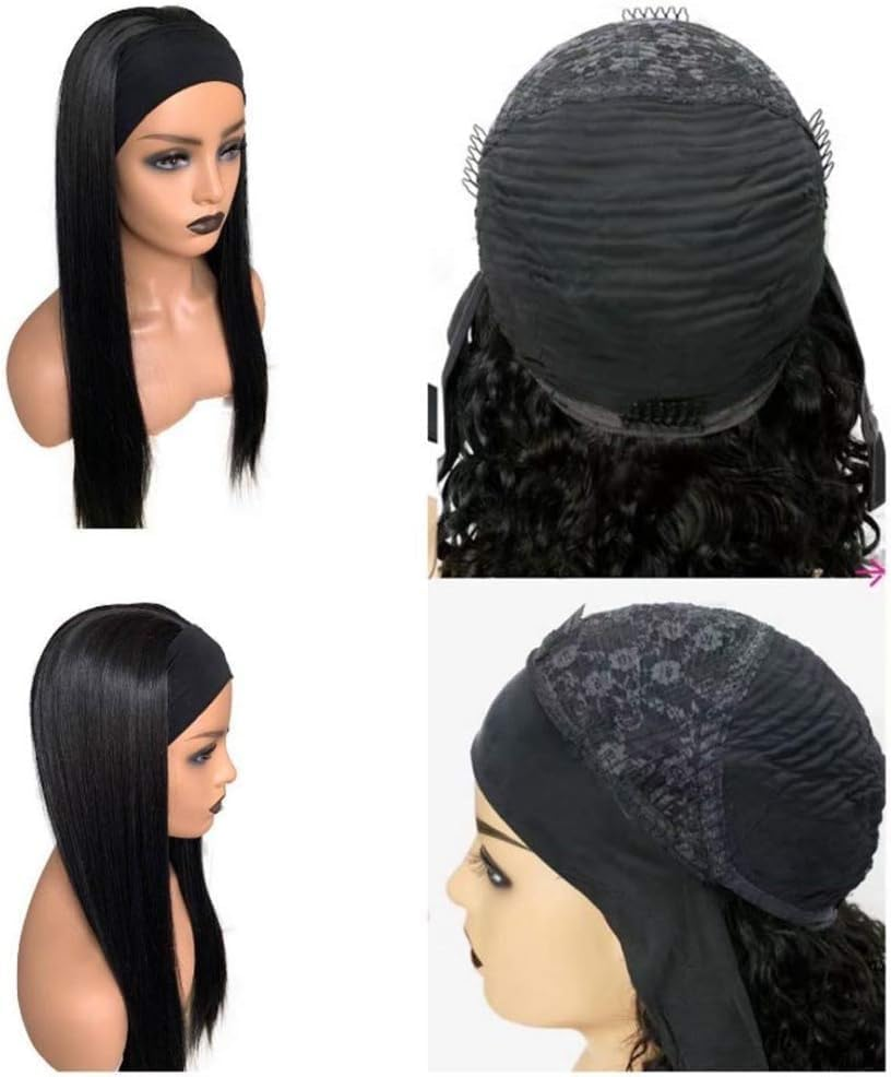 Headband Wig Straight Human Hair Wigs for Black Women 150% Density Brazilian Virgin Hair Machine Made Headband Wig Non Lace Front Human Hair Wigs 24 Inch image number 4