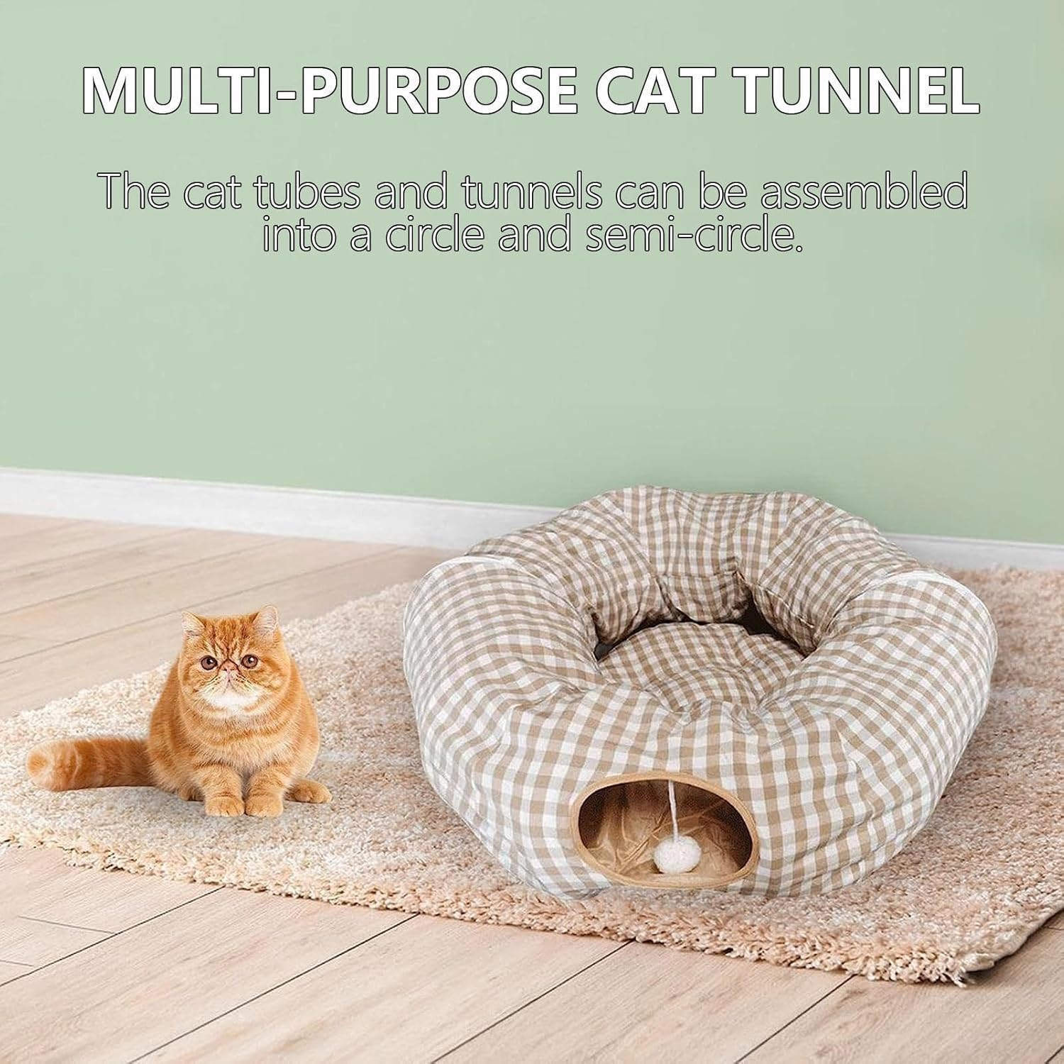 Cat Nest Tunnel | Foldable Cat Nest Toy Sleeping Cave with 2 Entrances | Washable Bed Donut Toy for Bedroom, Pet Store, Living Room, Garage image number 1