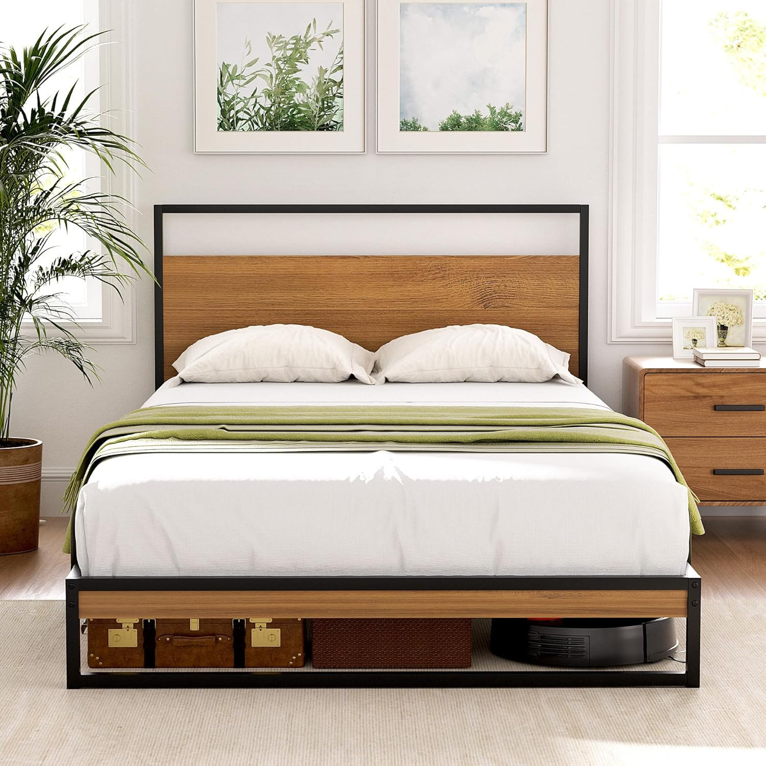 Artiss King Single Bed Frame Metal Bed Base with Headboard Metal Slats,Under Bed Storage Home Bedroom Furniture Black