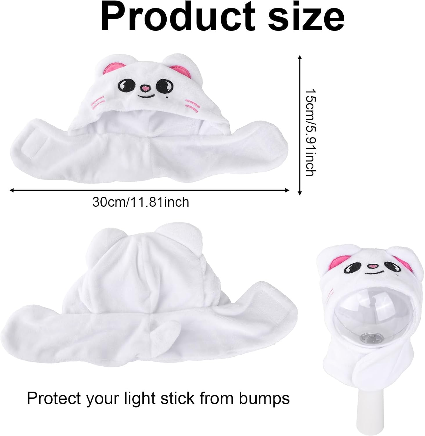 Lightstick Cover for Stray Kids, Cartoon Character Lightstick Holder Soft Plush Cloth Support Display Holder Compatible with Stray Kids Light Stick Ver1.0/2.0 (White Cat) image number 2