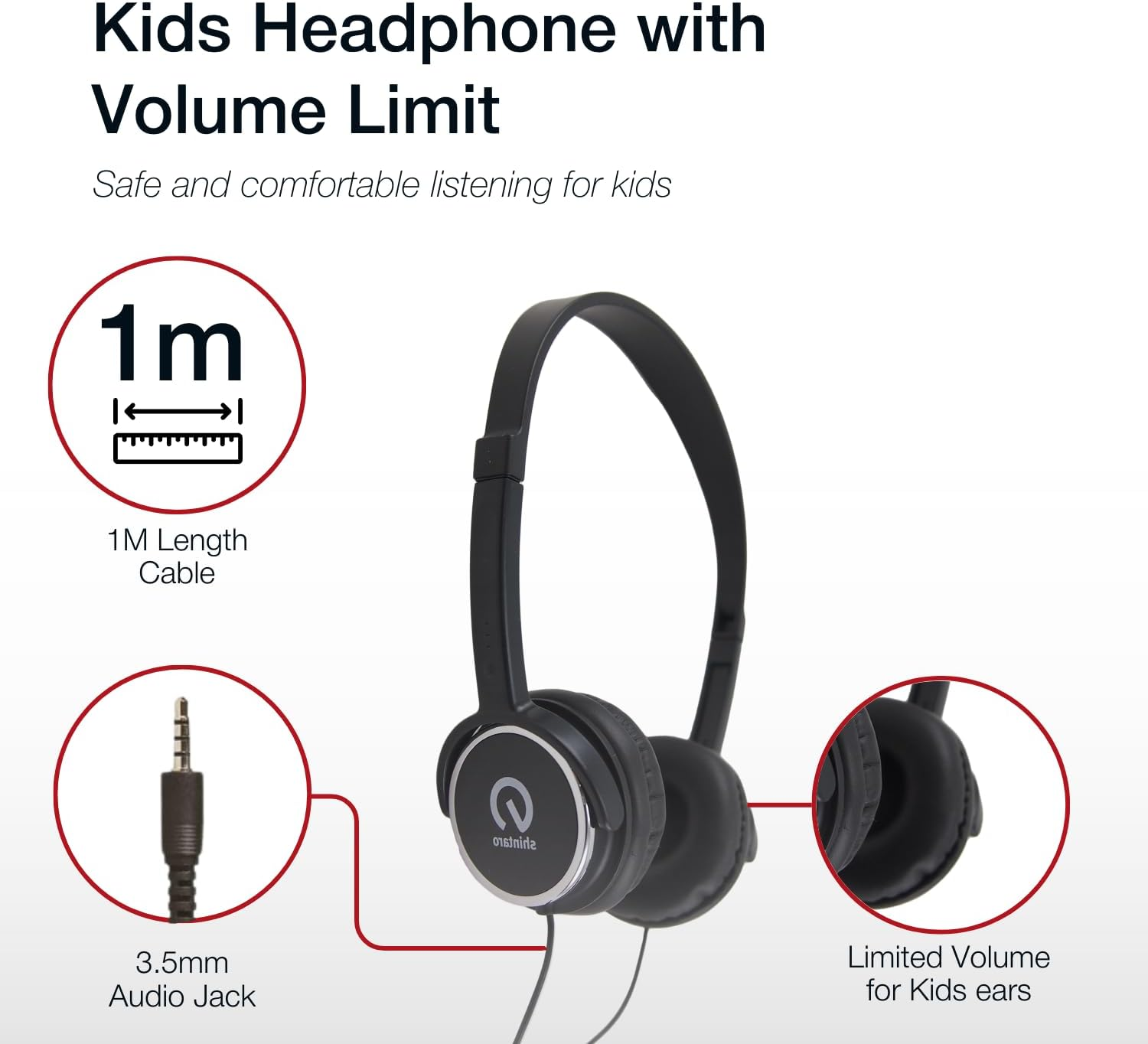 Shintaro Kids Headphones with Safety Volume Limit, 3.5Mm Audio Jack - Adjustable Headband (SH-KHBLK) image number 1