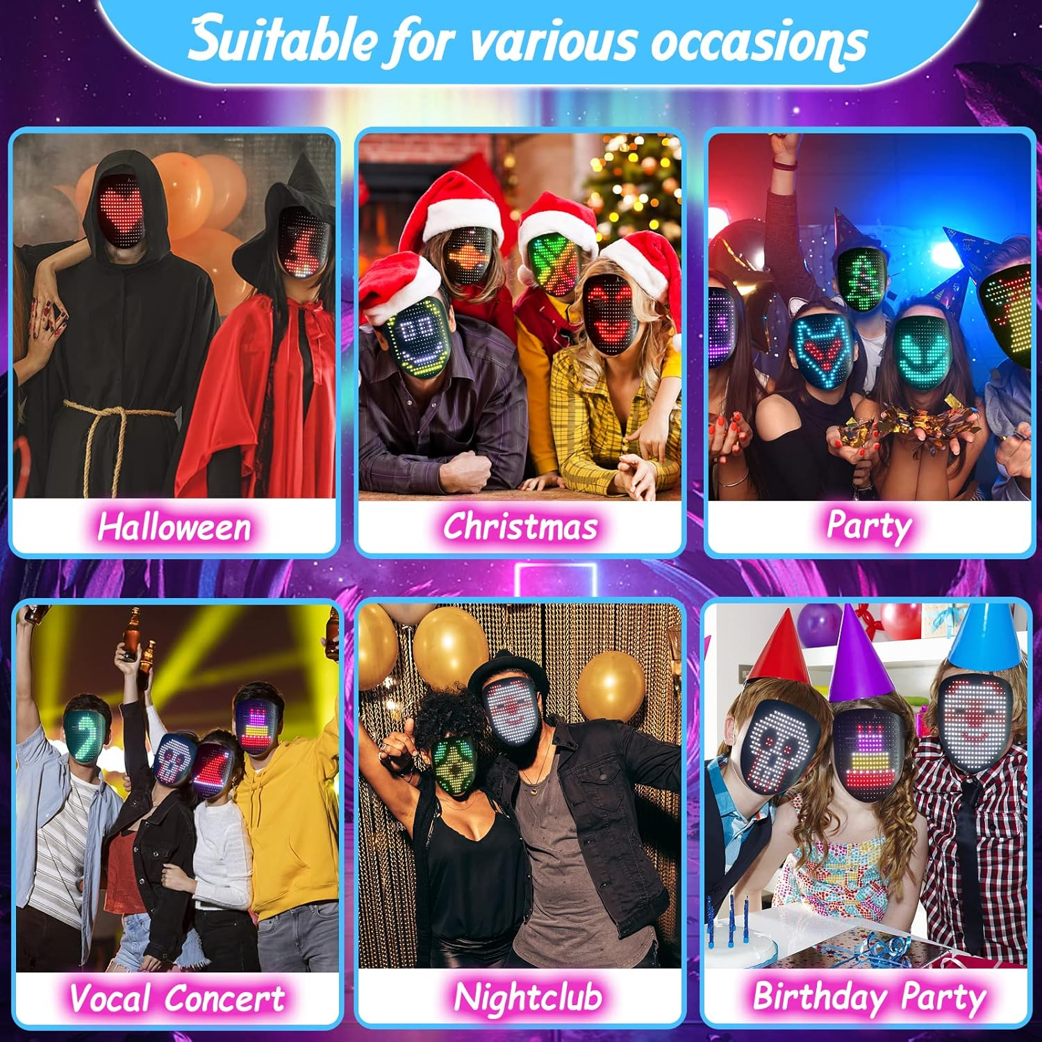 MOYACA Led-Maske Mit Gestenerkennung, Led-Beleuchtete Gesichtsverwandelungsmaske F&uuml;r Kost&uuml;m, Cosplay, Party, Maskerade, Leuchtende Maske F&uuml;r Halloween image number 6