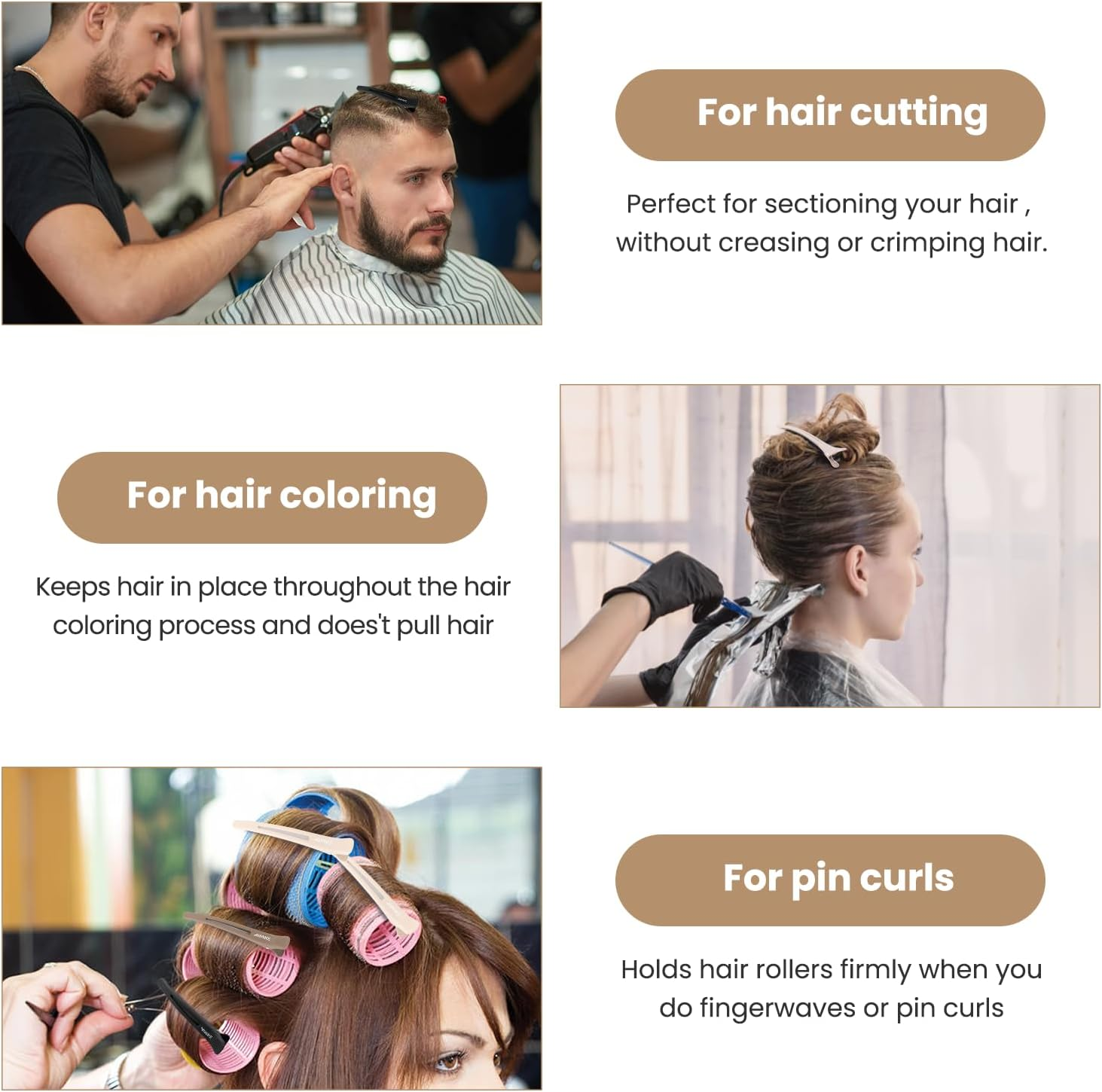 AIMIKE Professional Hair Clips for Styling Sectioning, 12Pcs Non Slip No-Trace Duck Billed Hair Clips with Silicone Band, Salon and Home Hair Cutting Clips for Hairdresser, Women, Men-10.9 Cm Long image number 1