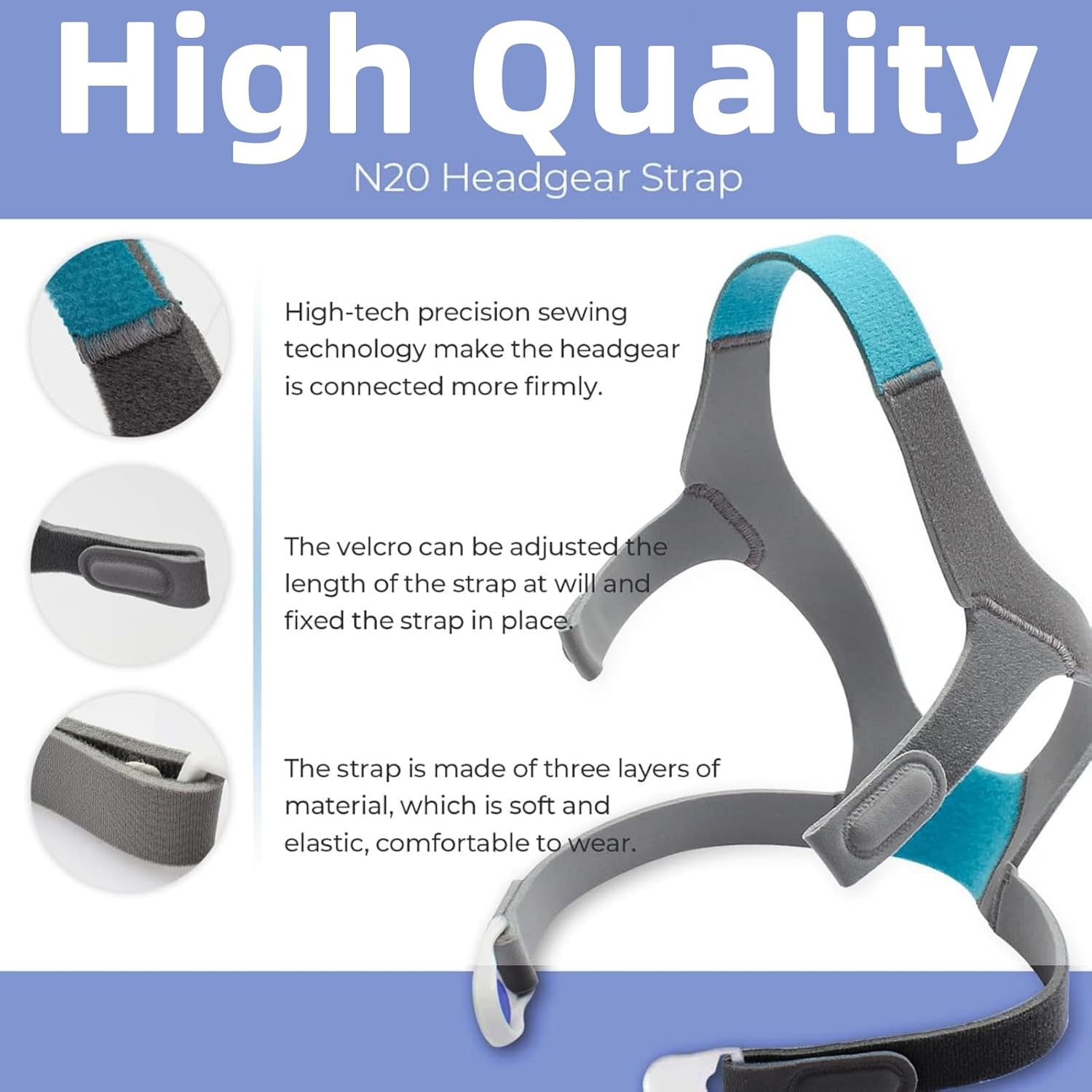 N20 Headgear Replacement Compatible with Resmed Airfit/Airtouch N20 Nasal Mask Headgear, Comfortable N20 Head Strap with 1 Pair Magnetic Clips - Large image number 1