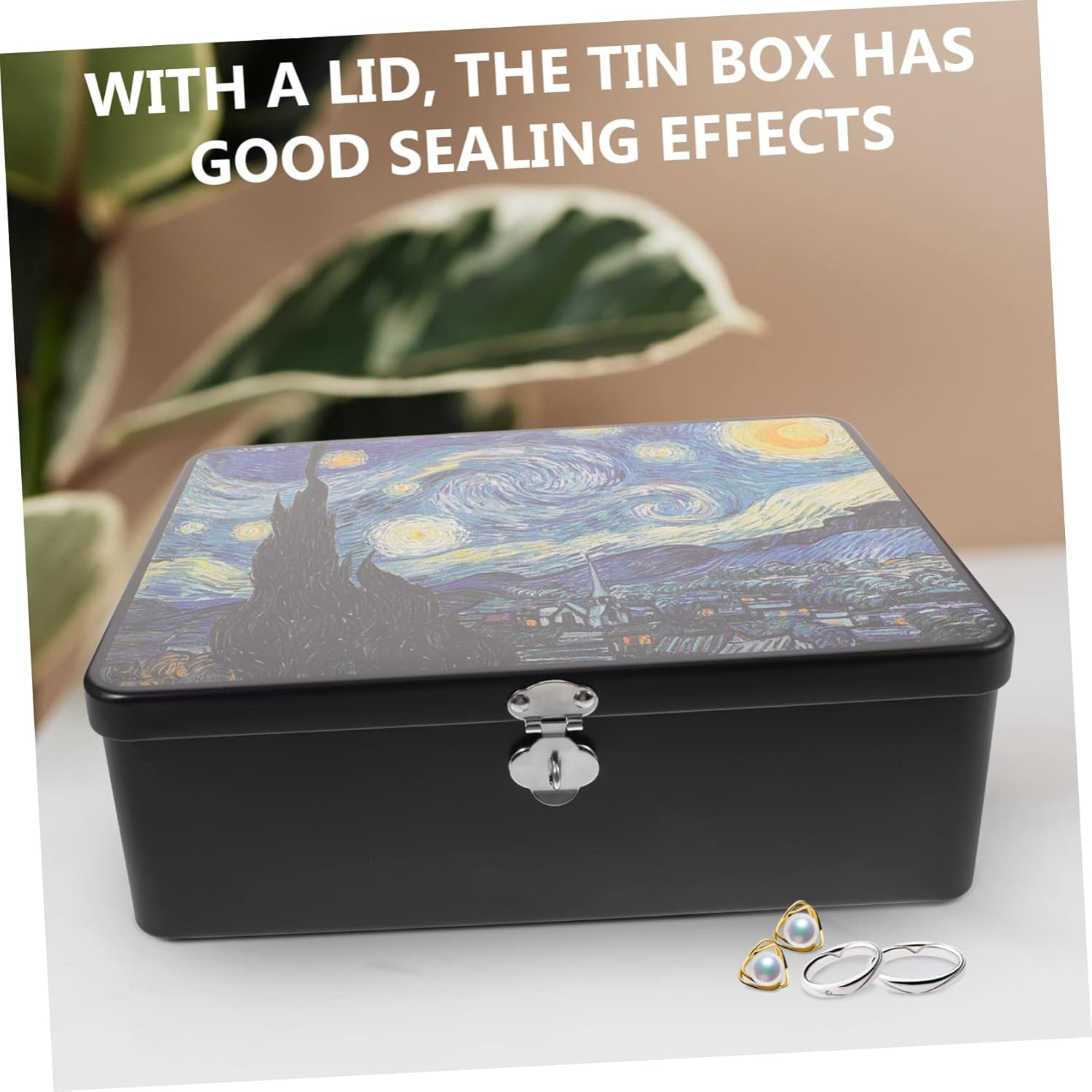 IMIKEYA Vintage Tinplate Storage Box Lock Decorative Lid for Jewelry Small Locking Tin Container for Coins Craft Storage for Ages image number 1