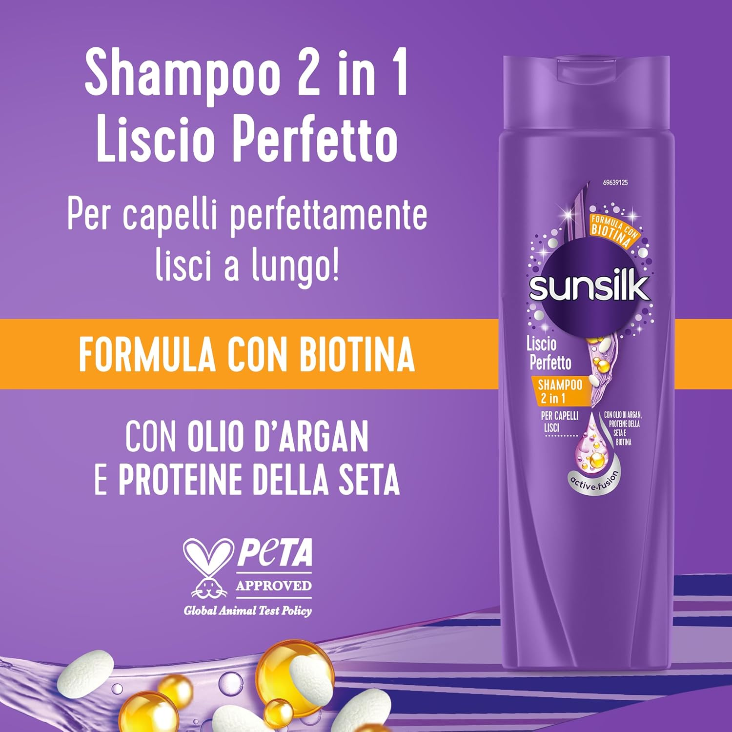 Sunsilk, Perfect Smooth Shampoo 2-In-1, Shampoo and Balm for Long and Silky Smooth Hair, Formula Active Fusion with Argan Oil, Silk Protein and Biotin for Visibly Healthy Hair, 250 Ml image number 2