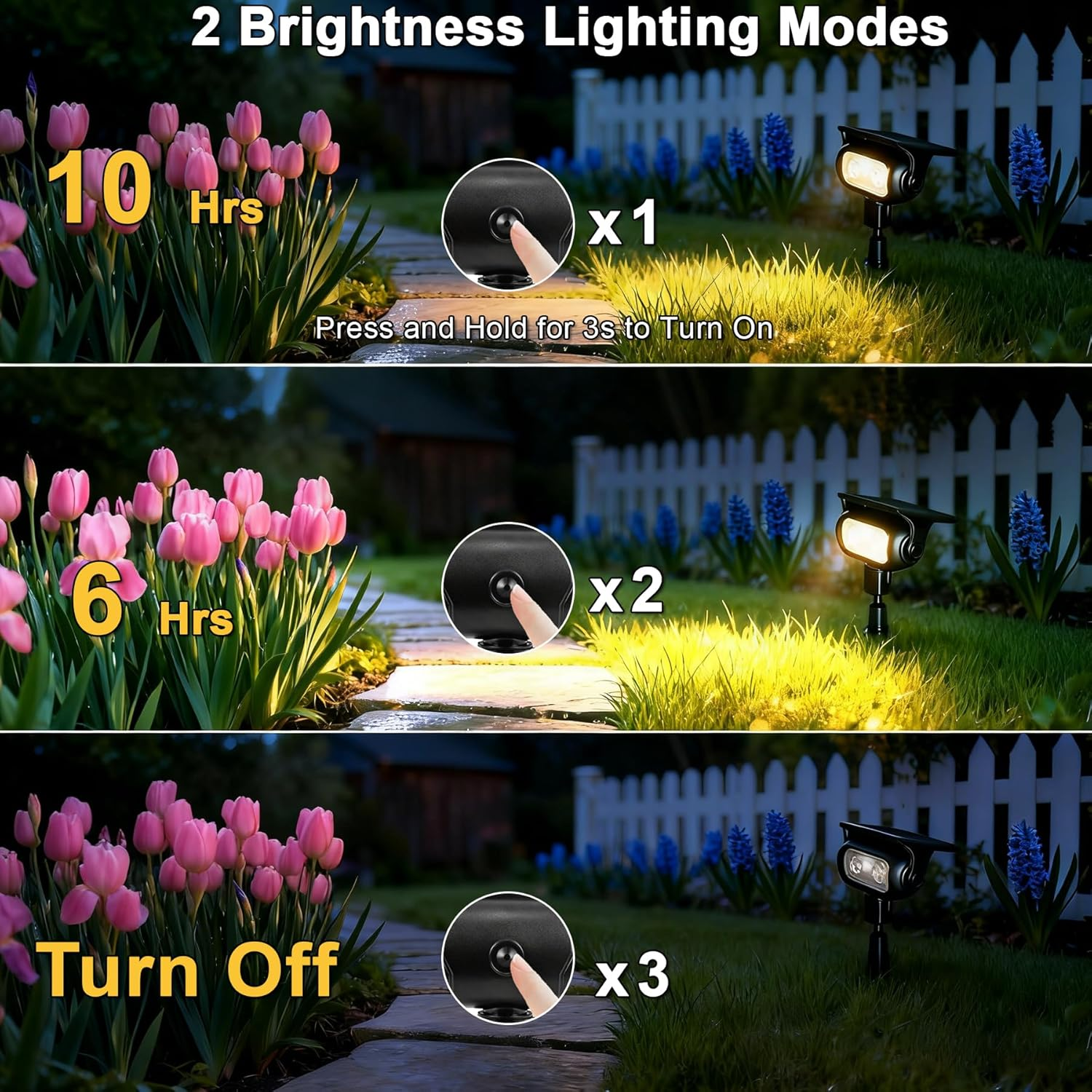 Solar Spot Lights Waterproof Outdoor, 3000K Warm White Outdoor Garden Lights, outside Wall Lights, 2 Lighting Modes Landscape Light Solar Powered for Garden, Patio, Yard, Lawn, Backyard (4 Pack) image number 5