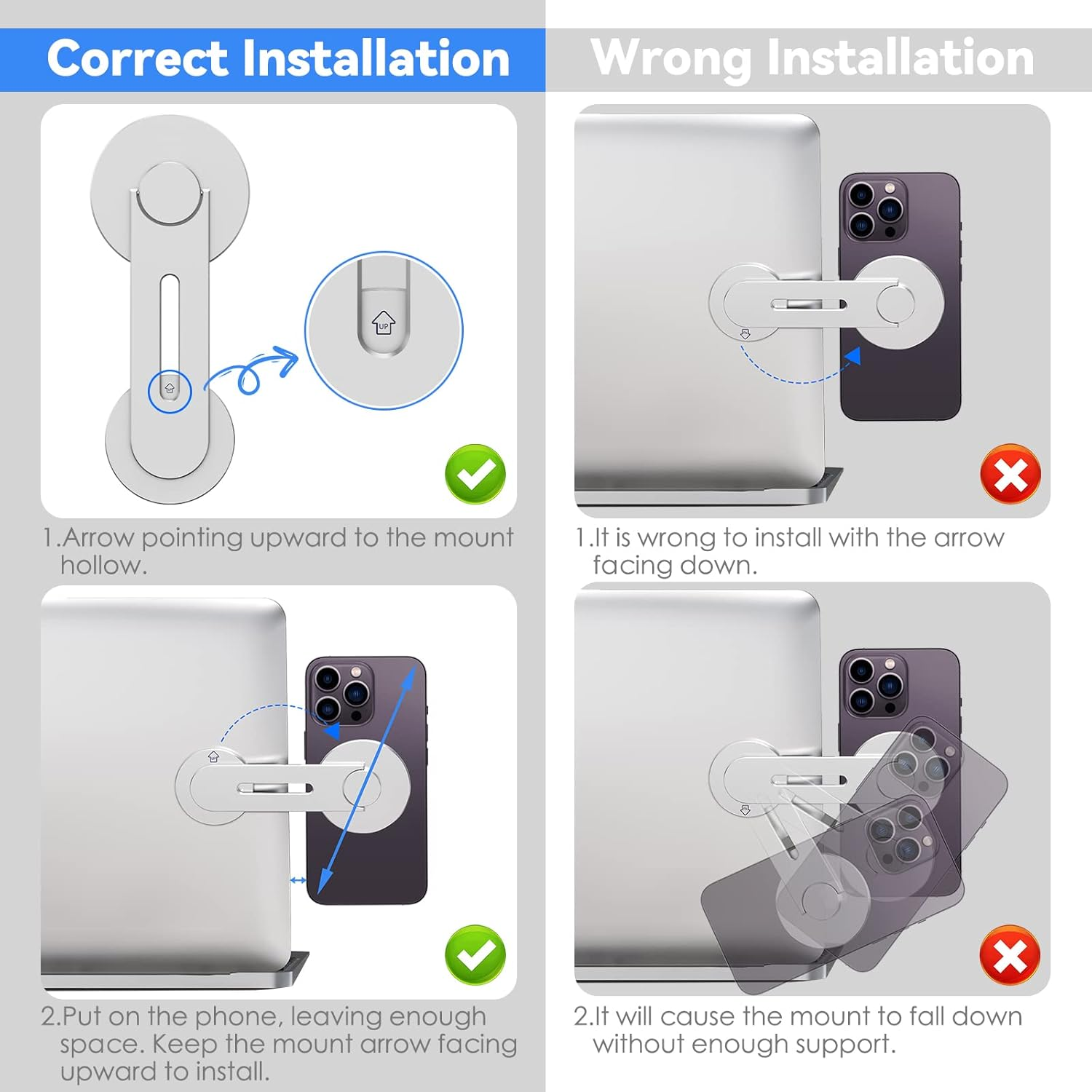 Cloudvalley Magnetic Laptop Phone Holder, Adjustable Continuity Camera Mount Compatible with Magsafe & for Ios 16 / Macos Ventura, Slim Portable Computer Expansion Bracket for Smartphone, Silver