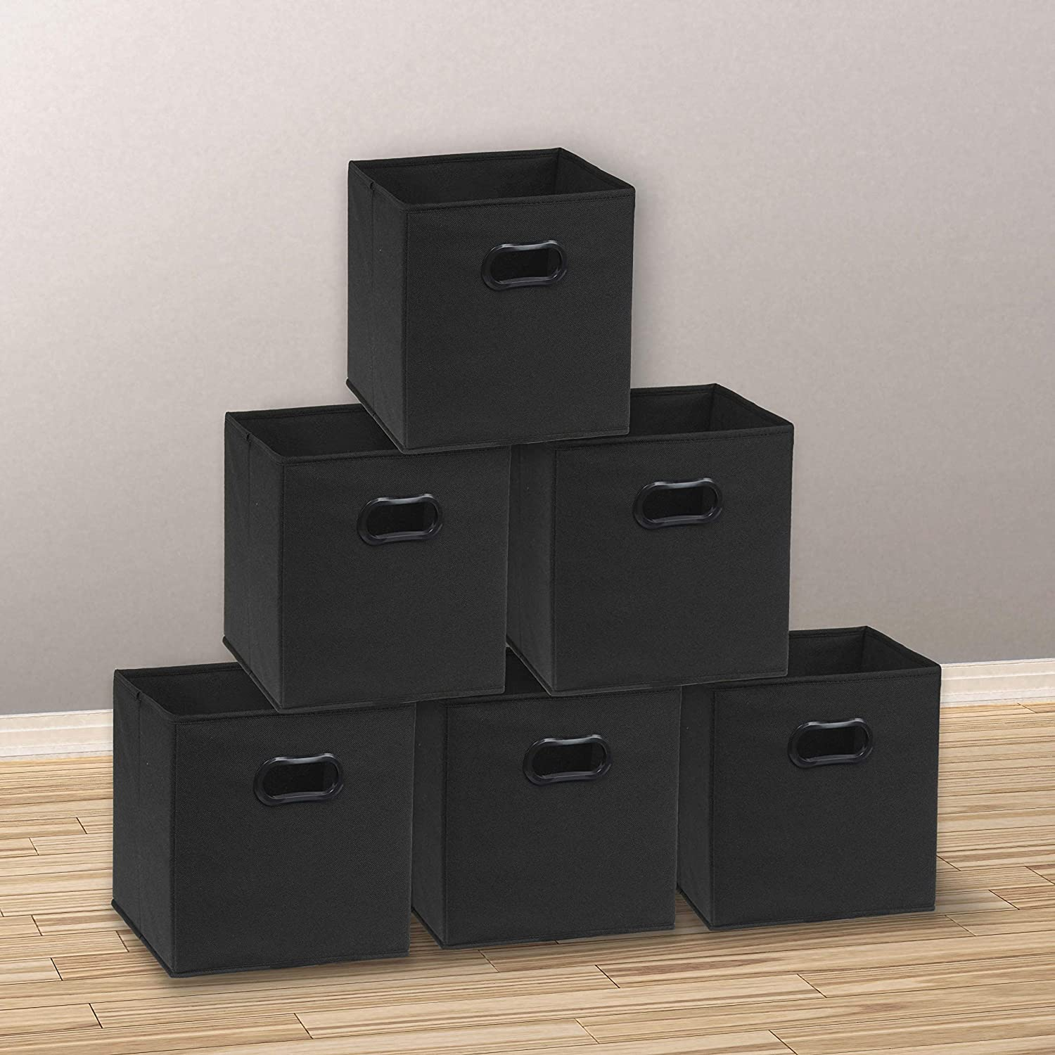 Simple Houseware 11 Inch Foldable Storage Cubes with Handle, 6 Pack, Black image number 3