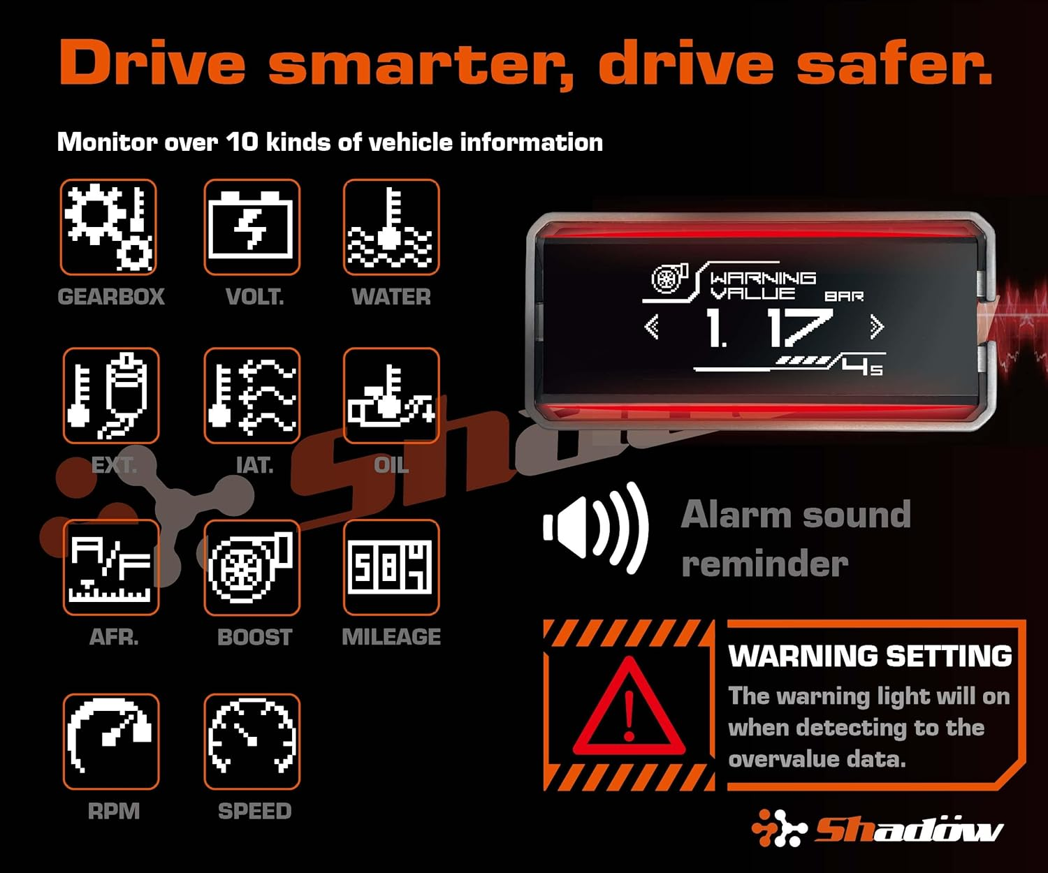 Shadow OBD2 Digital Gauge Display D-Meter 2 - Compact & Futuristic, Vibrant RGB & ARGB Ambient Rainbow Backlight, Multi-Functional Meter for 12V & 48V Newer Cars image number 2