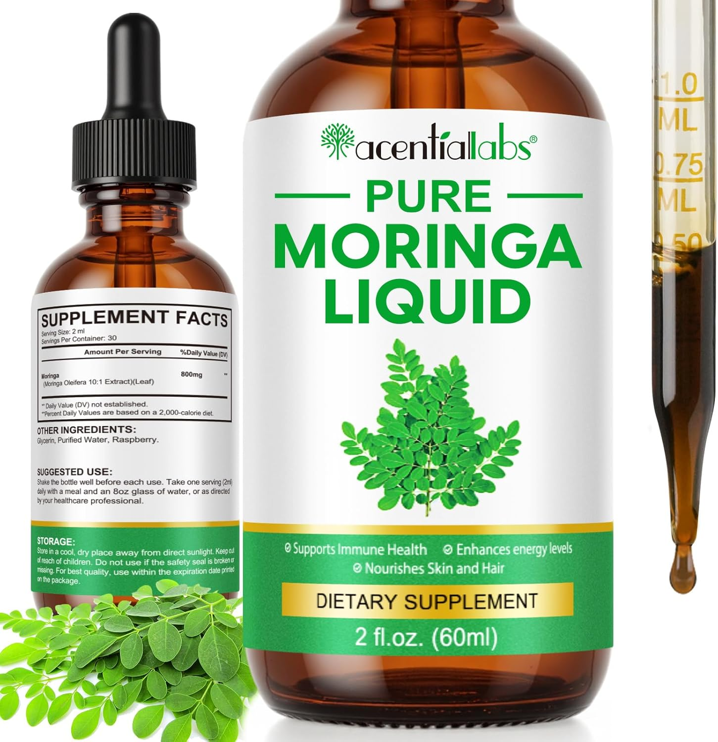 Pure Moringa Liquid Drops 60Ml | Supports Energy, Metabolism & Immune Health | High Absorption Moringa Leaf Extract | Natural Green Superfood Supplement