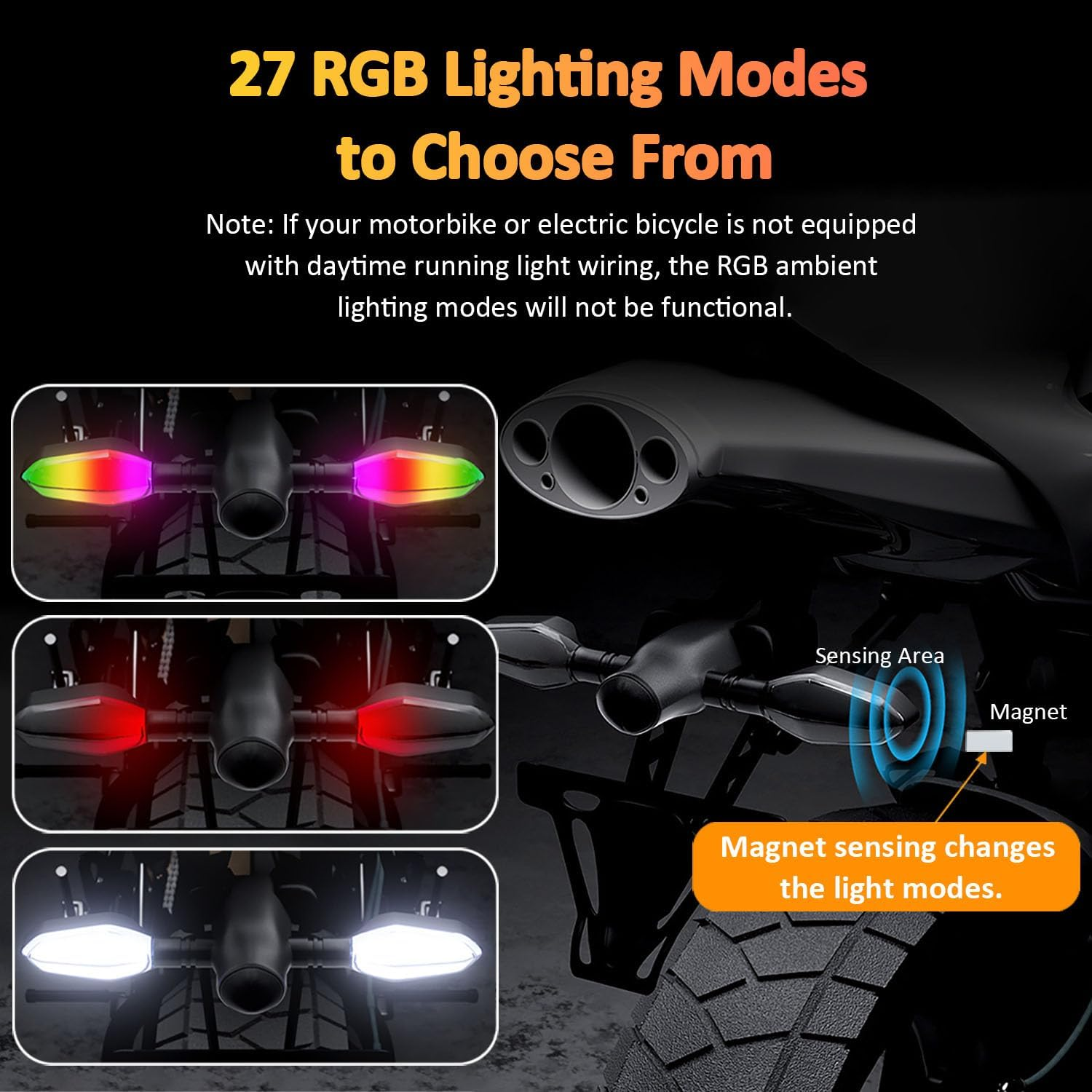 2 PCS LED Turn Signal Lights Projector for Motorcycle,Motorcycle Turn Signals,27 Lighting Modes RGB Flowing Daytime Running Lights, Motorcycle Turn Signal Lights with Arrow Projection - Style B image number 3