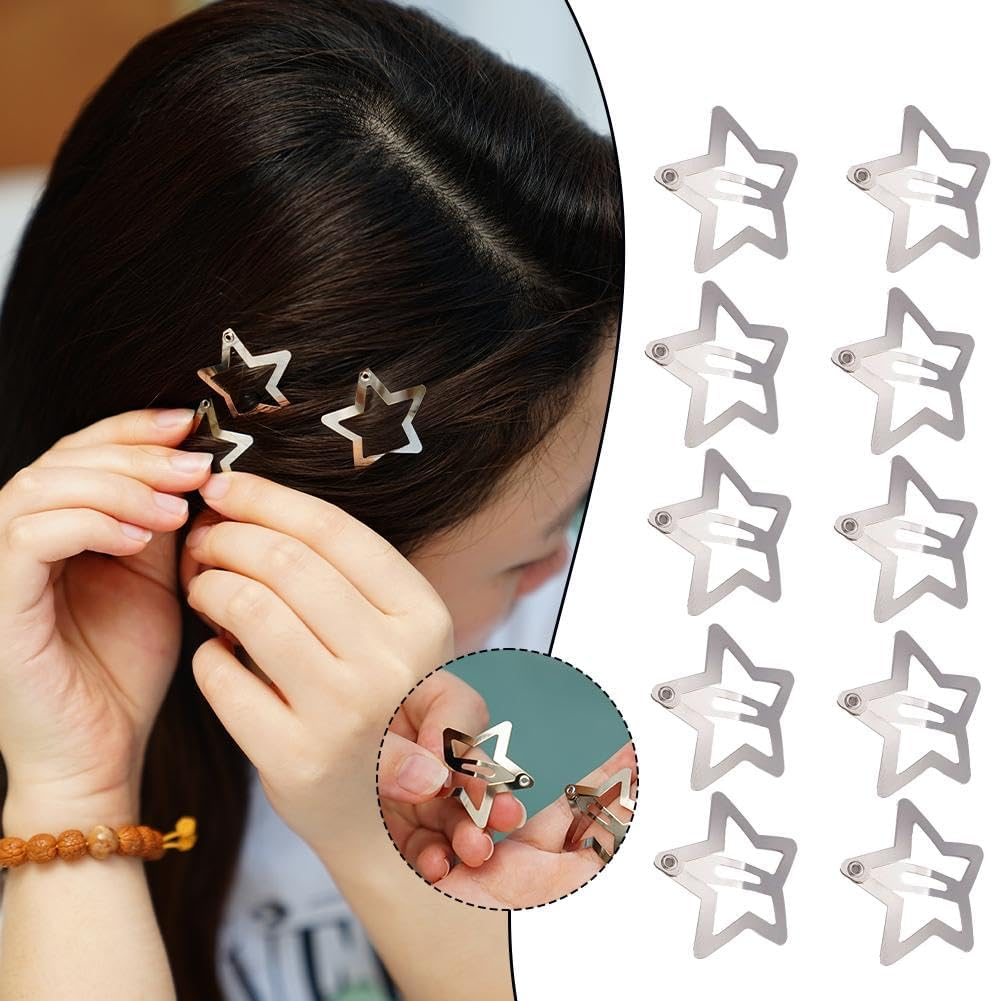 PLGEBR Star Hair Clips, Silver, 10 Pieces, Silver Metal Star Hair Clips, Hair Clips, Headwear, Non-Slip Metal Star Hair Accessories for Women and Girls image number 3