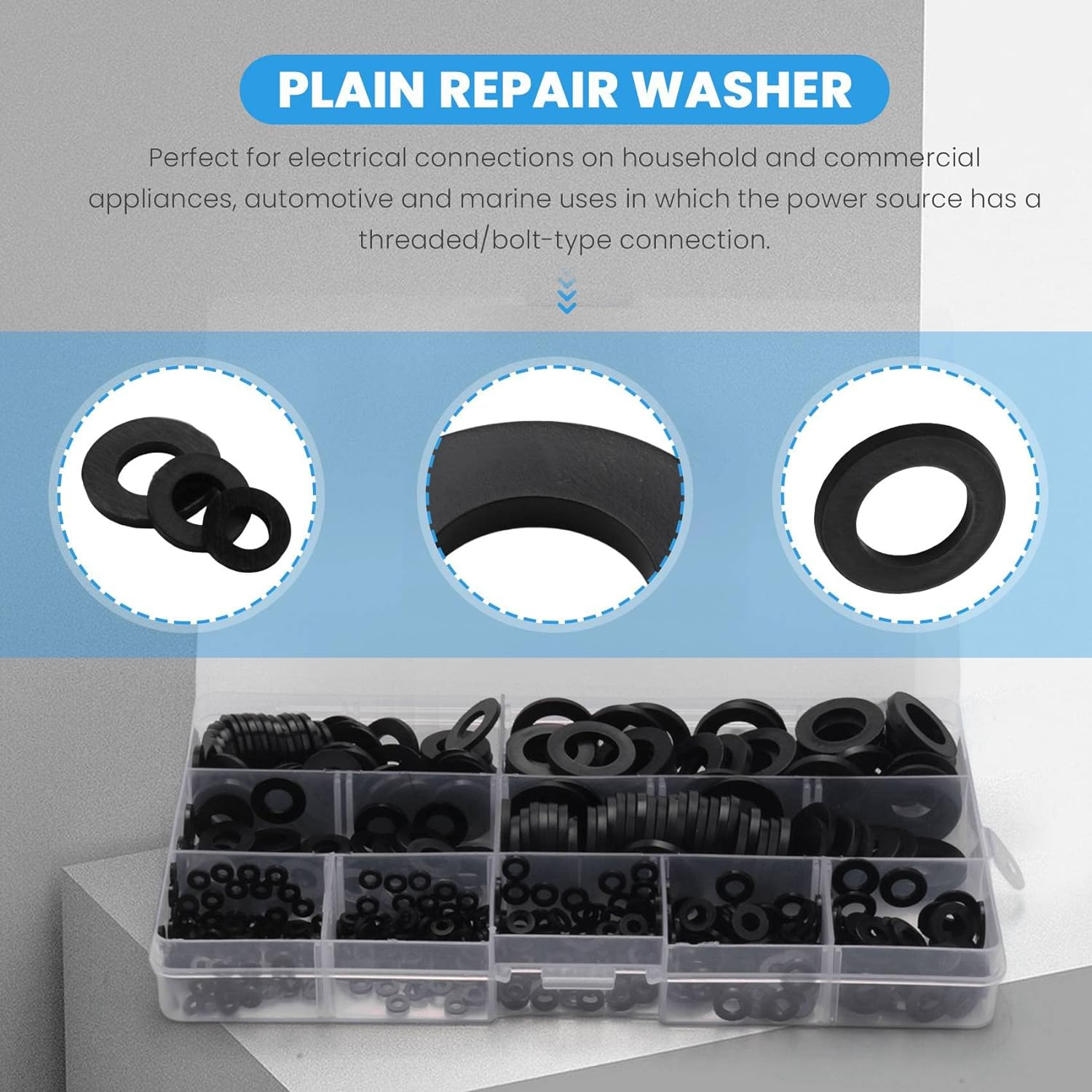 Spacesea 600Pcs Black Nylon Flat Washer Assortment Kit for M2 M2.5 M3 M5 M6 M8 M10 Plain Repair Washer Furniture Gasket Kit image number 2