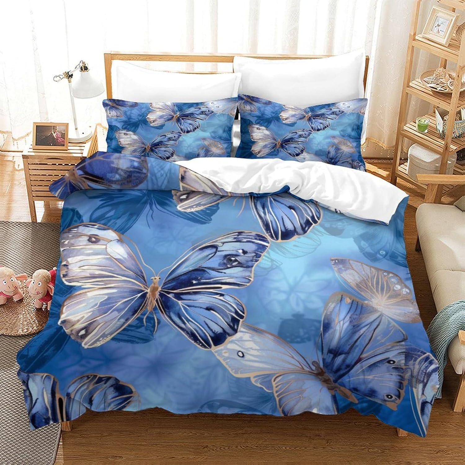 Butterfly 3D Printed Duvet Cover Set Microfiber 3 Pieces Quilt Cover Bedding Set with Pillowcases Soft Comforter Cover with Zipper for Kids Adults,Double（180X210Cm） image number 1