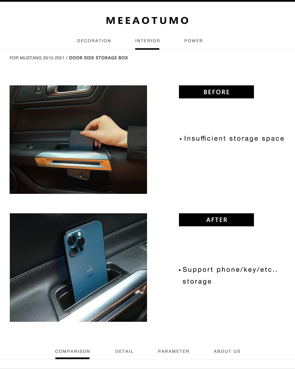 MEEAOTUMO Door Side Storage Box Interior Accessories for Ford Mustang 2015-2021 image number 4